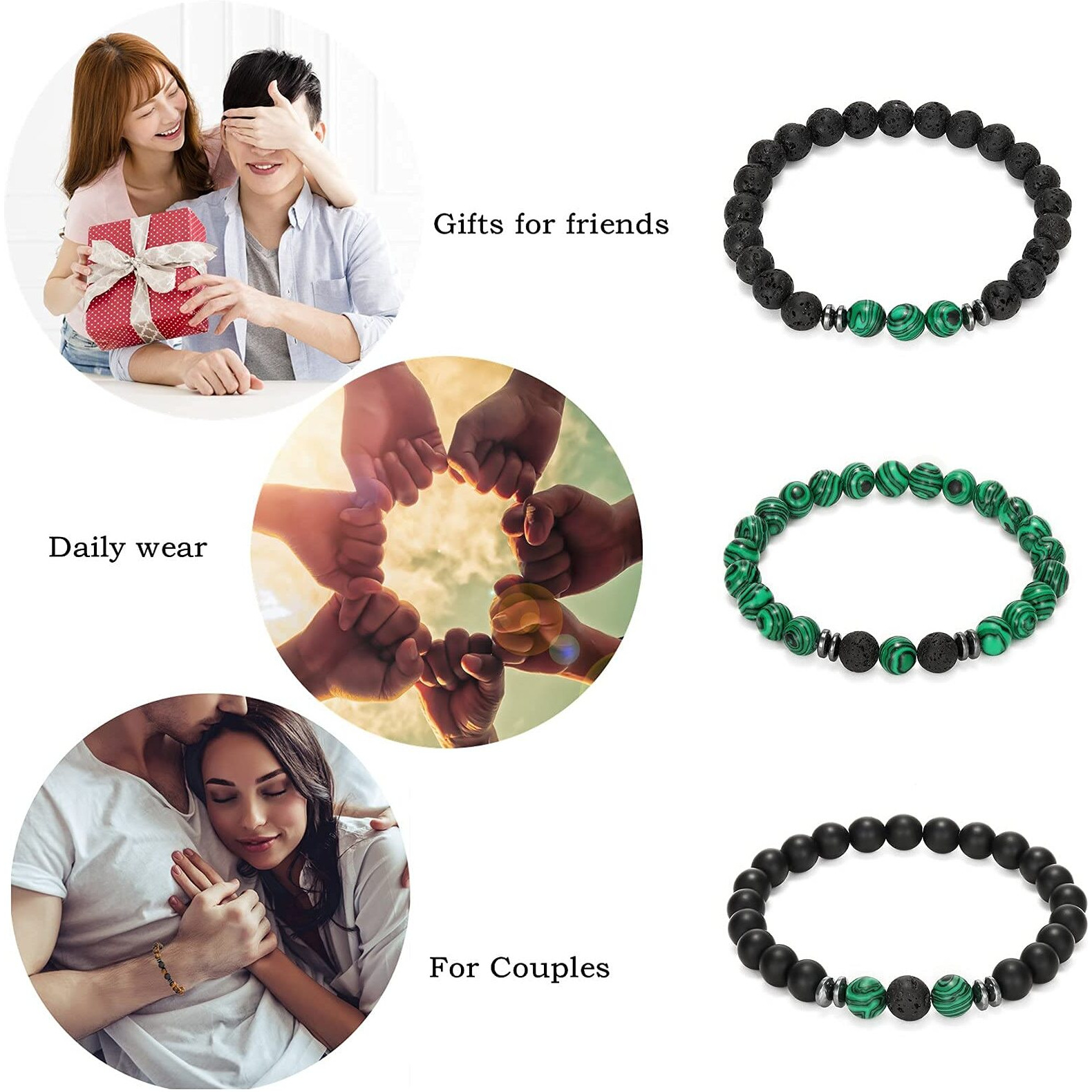 Hot And Bold Gemstone Bead Bracelet Set With Certificate, Natural Stones, Stylish Jewelry For Unisex Adult (Empowered Elegance Combo Bracelet)