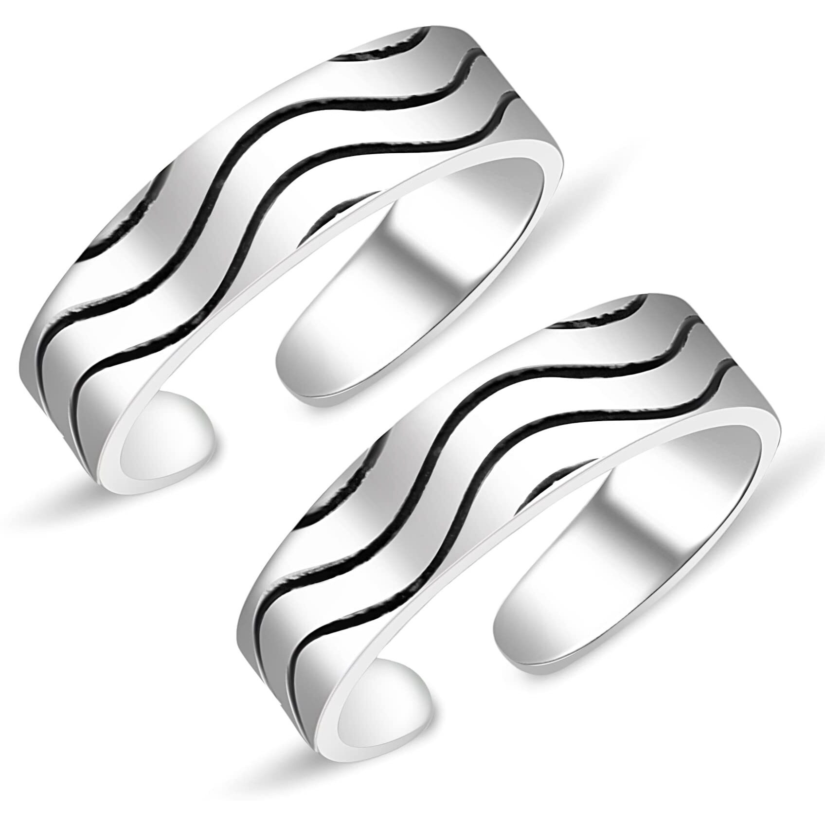 Silver Chest 925 Silver Toe Rings for Women Stylish Silver Bands for Girls -Sterling Silver Plain Oxidised rings with 3D Self Designs