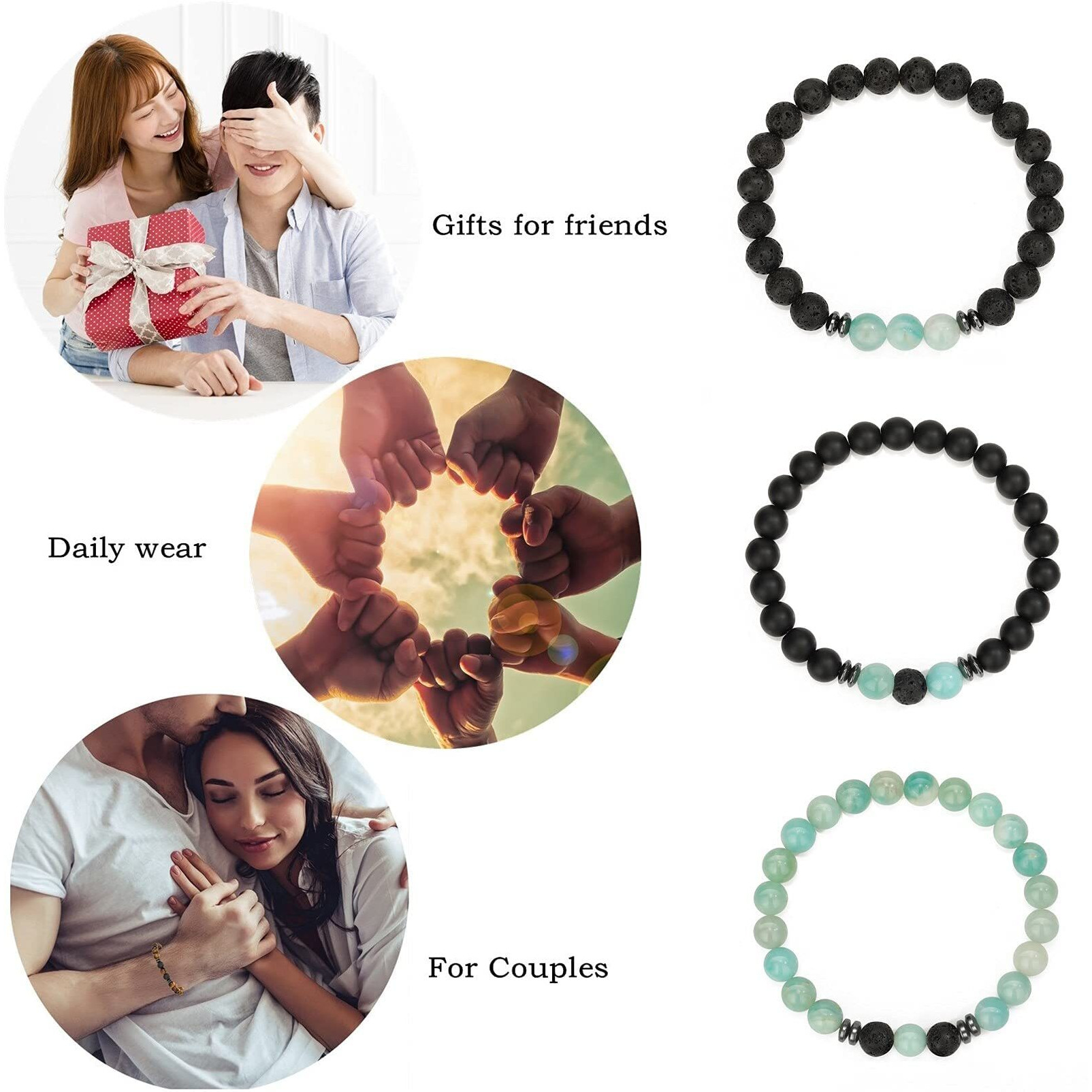 Hot And Bold Gemstone Bead Bracelet Set With Certificate, Natural Stones, Stylish Jewelry For Unisex Adult (Peaceful Protection Combo Bracelet)