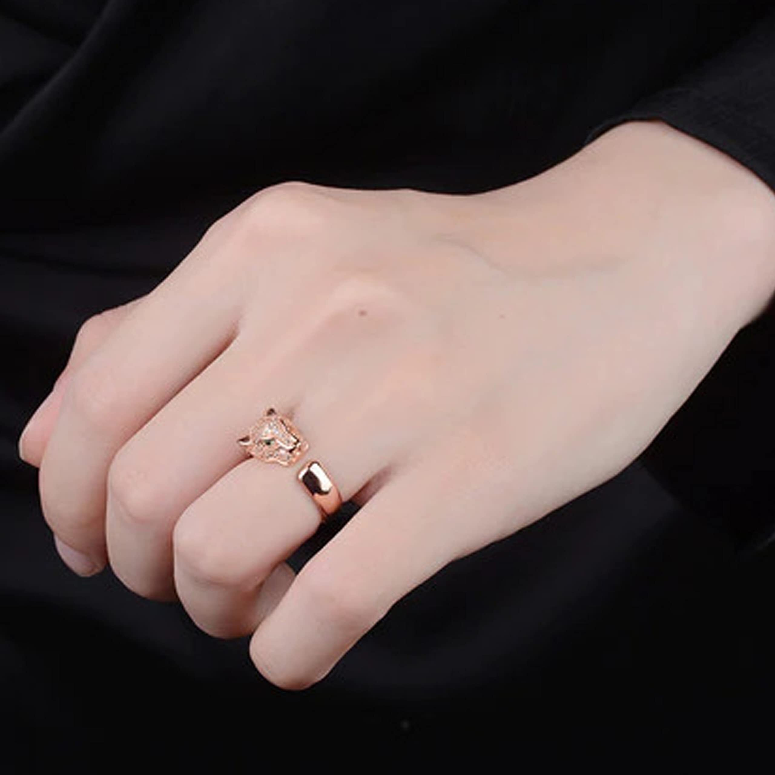 Fashion Frill AD Studded Ring For Women Rose Gold Leopard Designs Stunning Adjustable Ring For Women Girls Valentine Gift For Wife Girlfriend Fashion Jewellery Ring