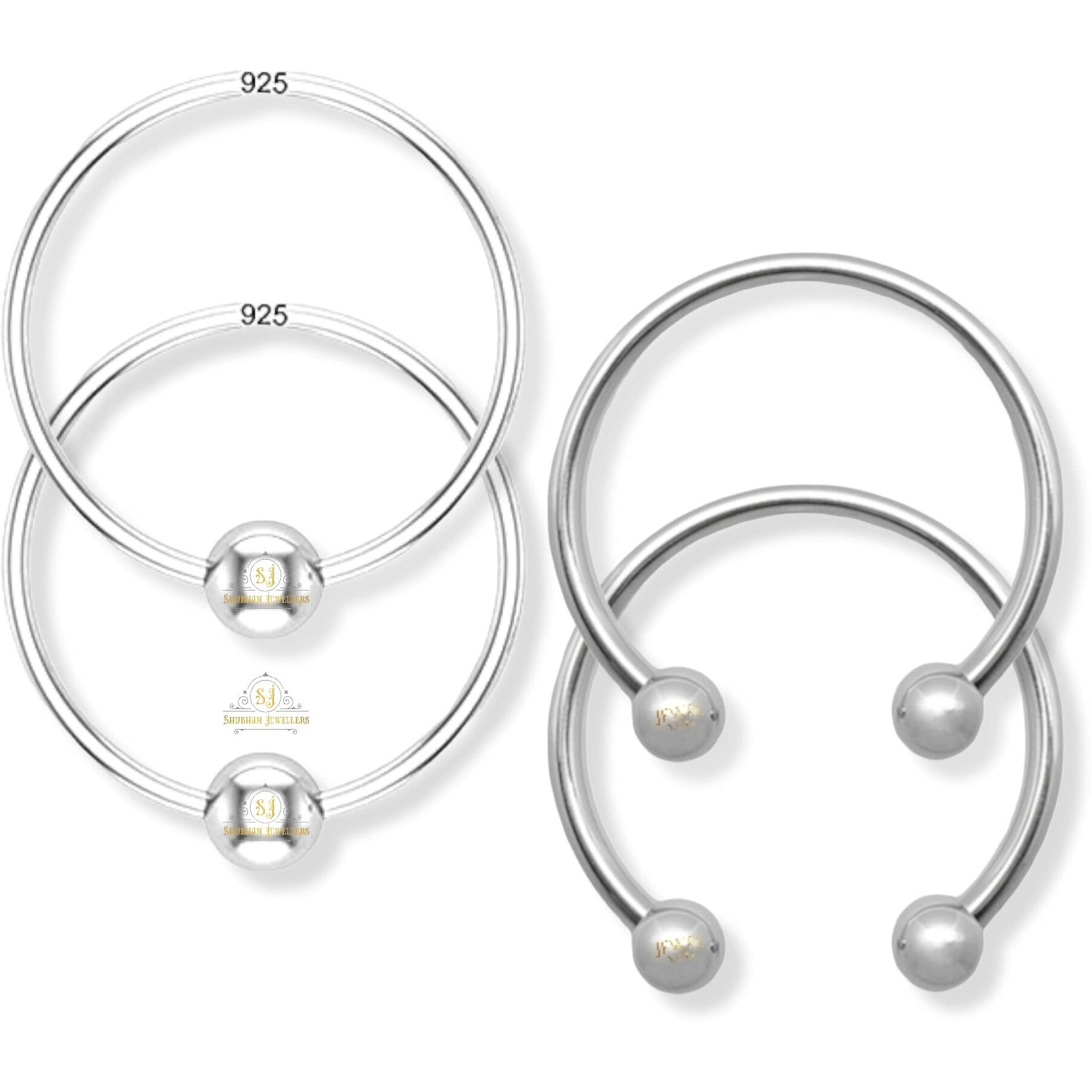 SJ SHUBHAM JEWELLERS 92.5 Silver Tiny Hoop and Septum Nose Ring combo Simple & Beautiful Nose Pin For Women & Girls (Pair Combo)