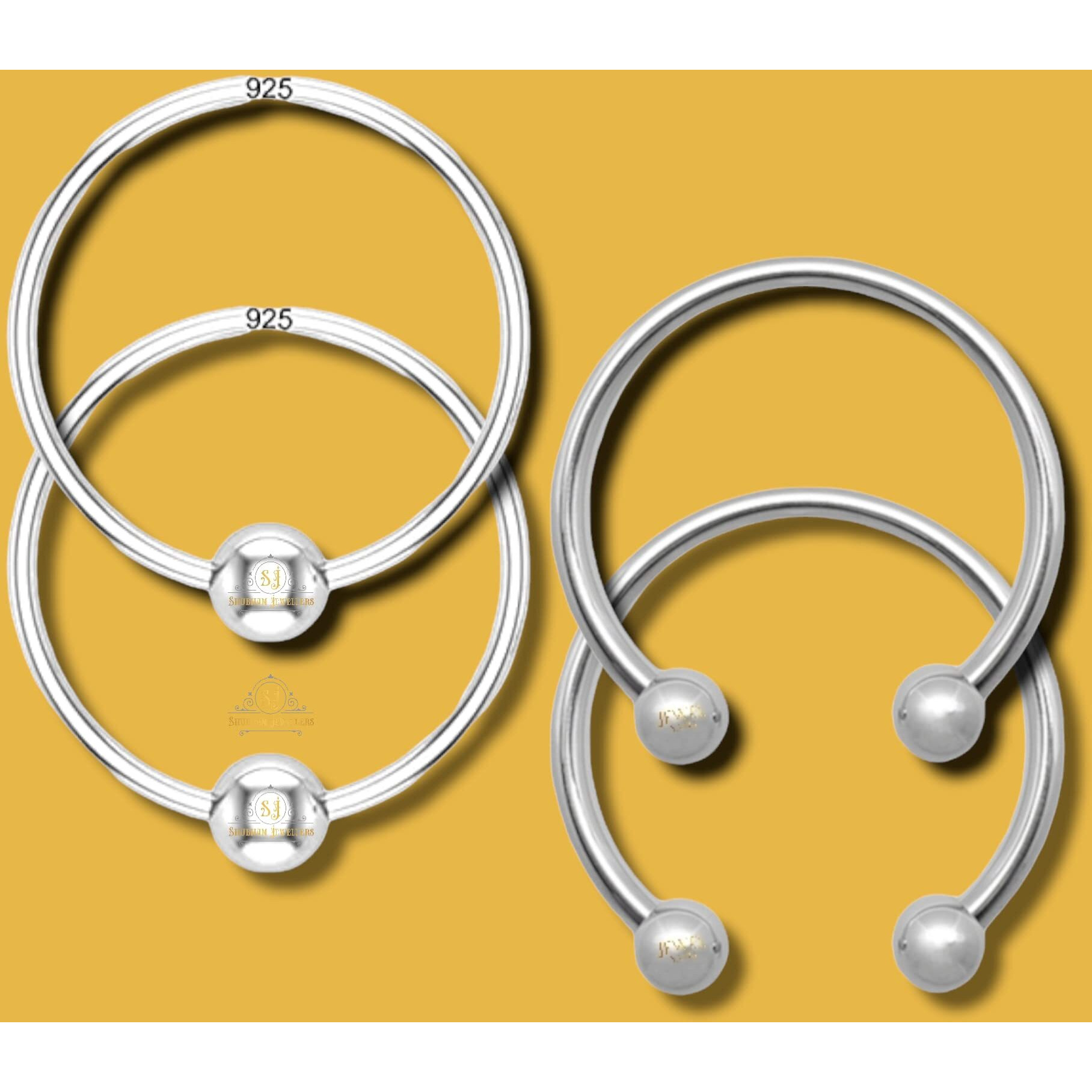 SJ SHUBHAM JEWELLERS 92.5 Silver Tiny Hoop and Septum Nose Ring combo Simple & Beautiful Nose Pin For Women & Girls (Pair Combo)