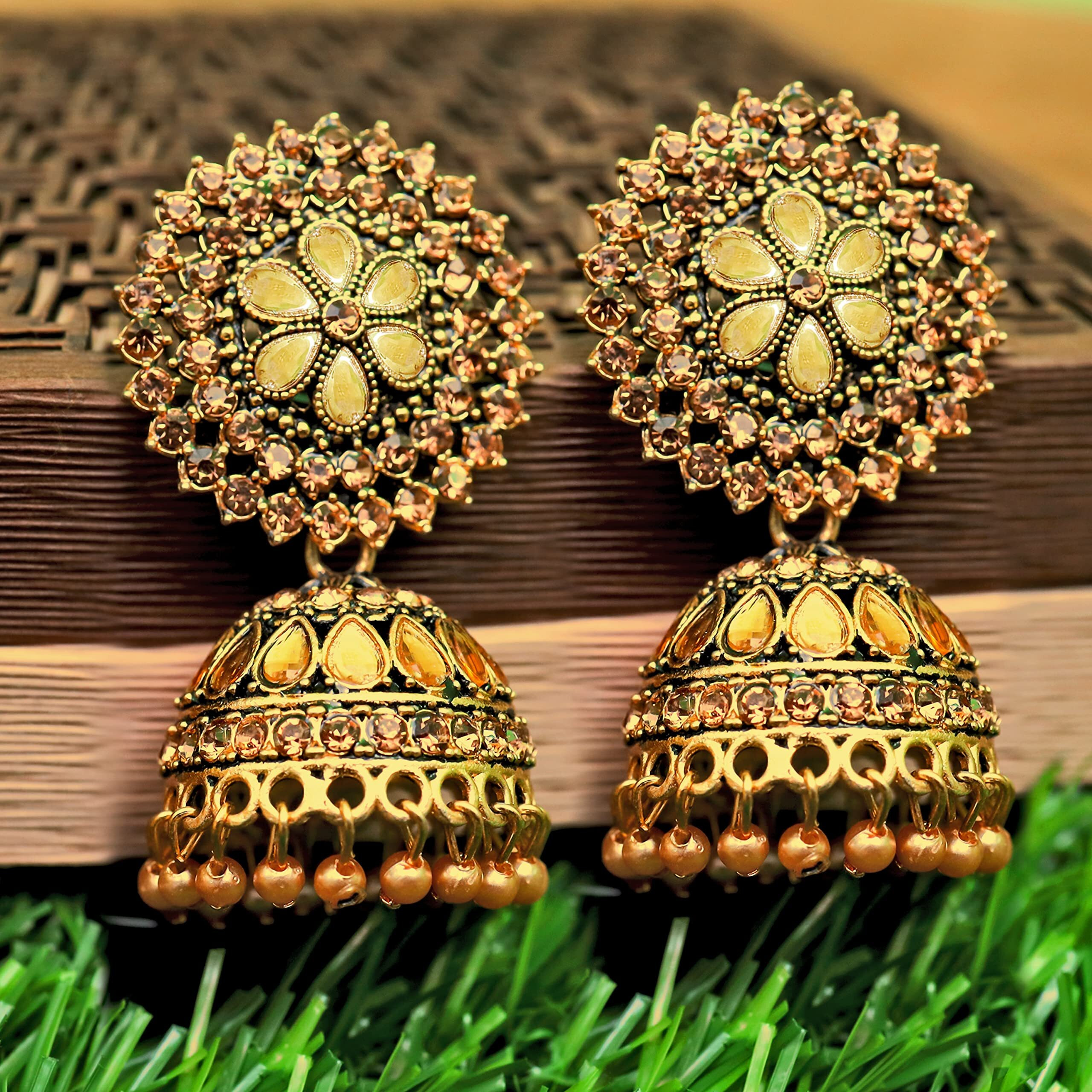 Fashion Frill Exclusively Pearl Floral Designs Gold Plated Jhumka Earrings For Girls Women Stylish Latest Fancy Earrings (Beige)