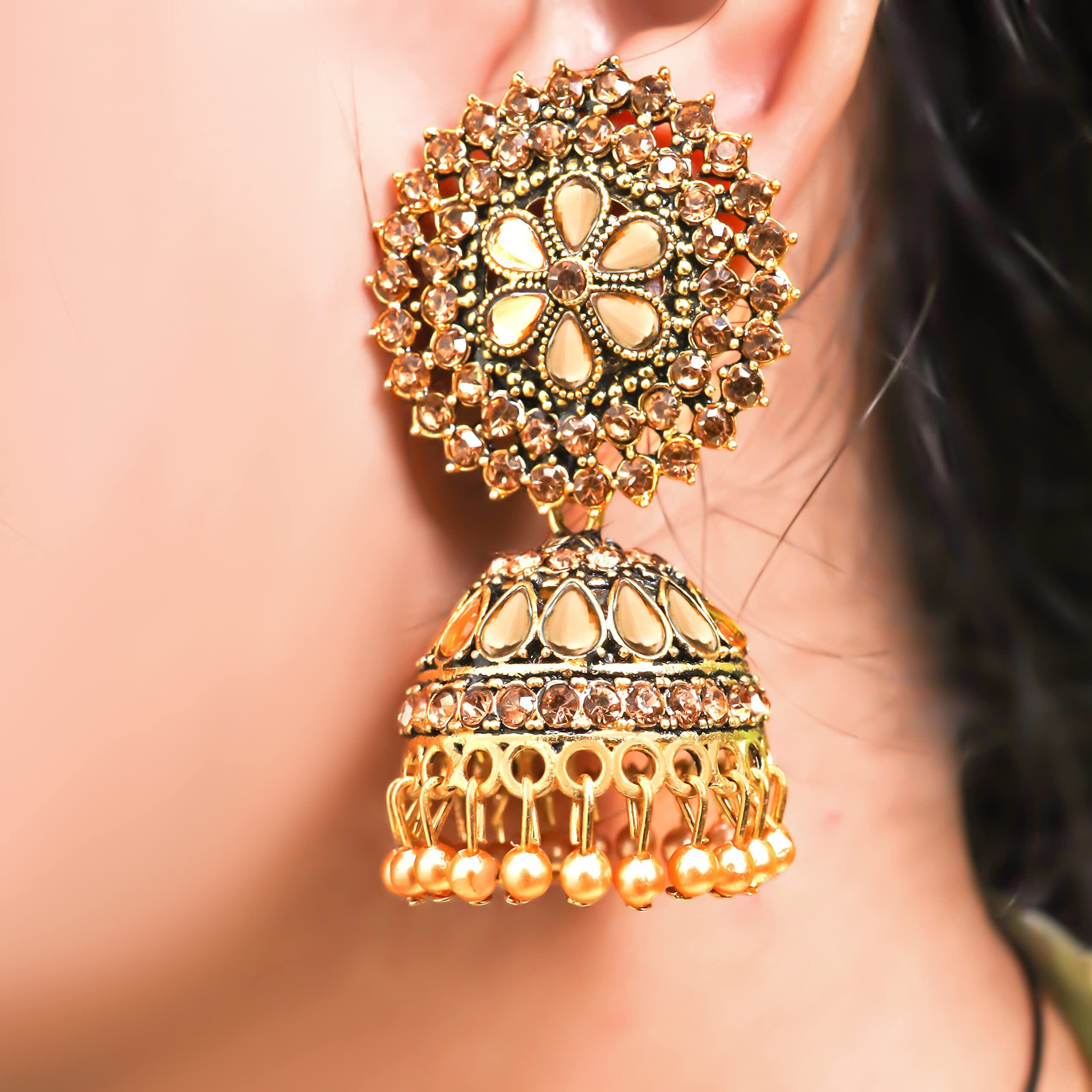 Fashion Frill Exclusively Pearl Floral Designs Gold Plated Jhumka Earrings For Girls Women Stylish Latest Fancy Earrings (Beige)