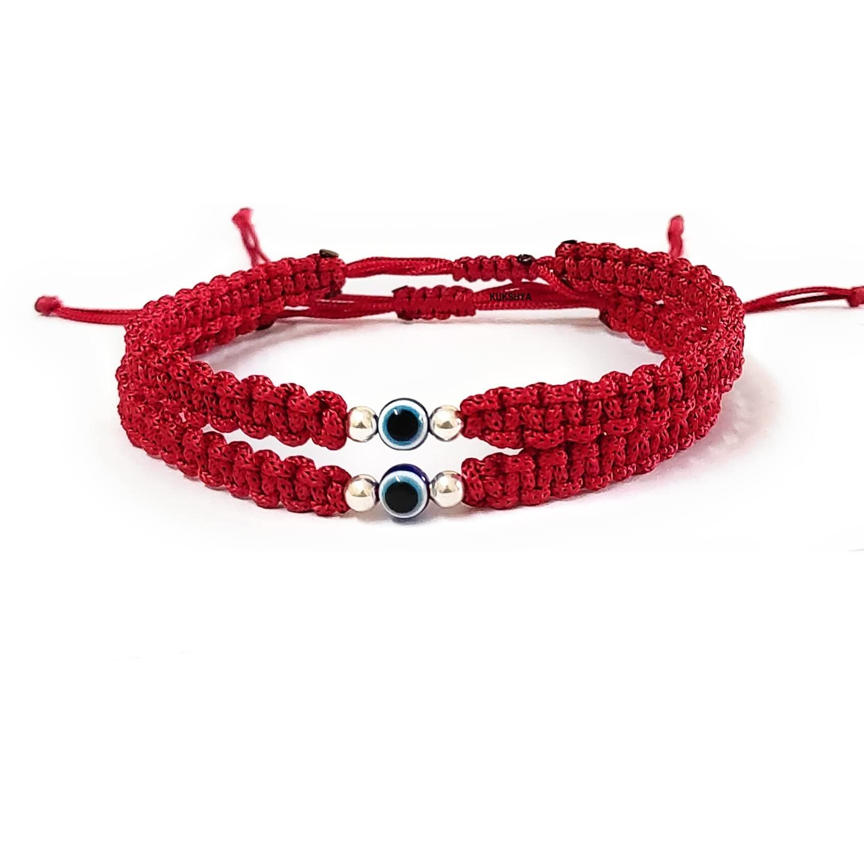 KUKSHYA JEWELLERS Exclusive 925 Sterling Silver 2 Ball + Evil Eye Charm Thread(Dhaga) Nazariya Anklet Adjustable| Nazar Battu | For Women & Girls 2 Piece (TP 098) (RED)