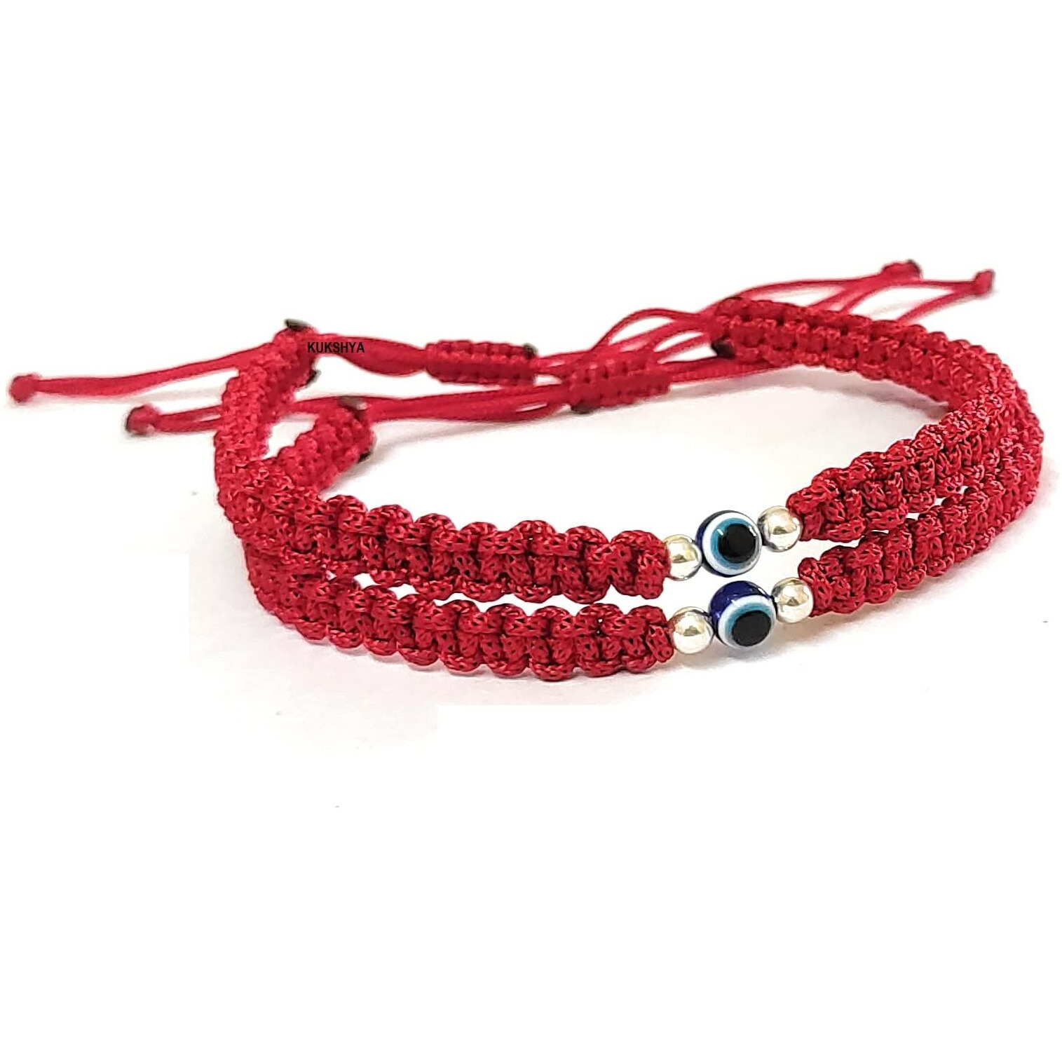 KUKSHYA JEWELLERS Exclusive 925 Sterling Silver 2 Ball + Evil Eye Charm Thread(Dhaga) Nazariya Anklet Adjustable| Nazar Battu | For Women & Girls 2 Piece (TP 098) (RED)