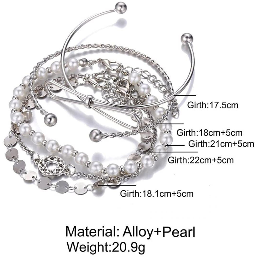 Jewels Galaxy Set of 5 Silver Plated Boho Bracelets (CT-BNS-49082) For Womens