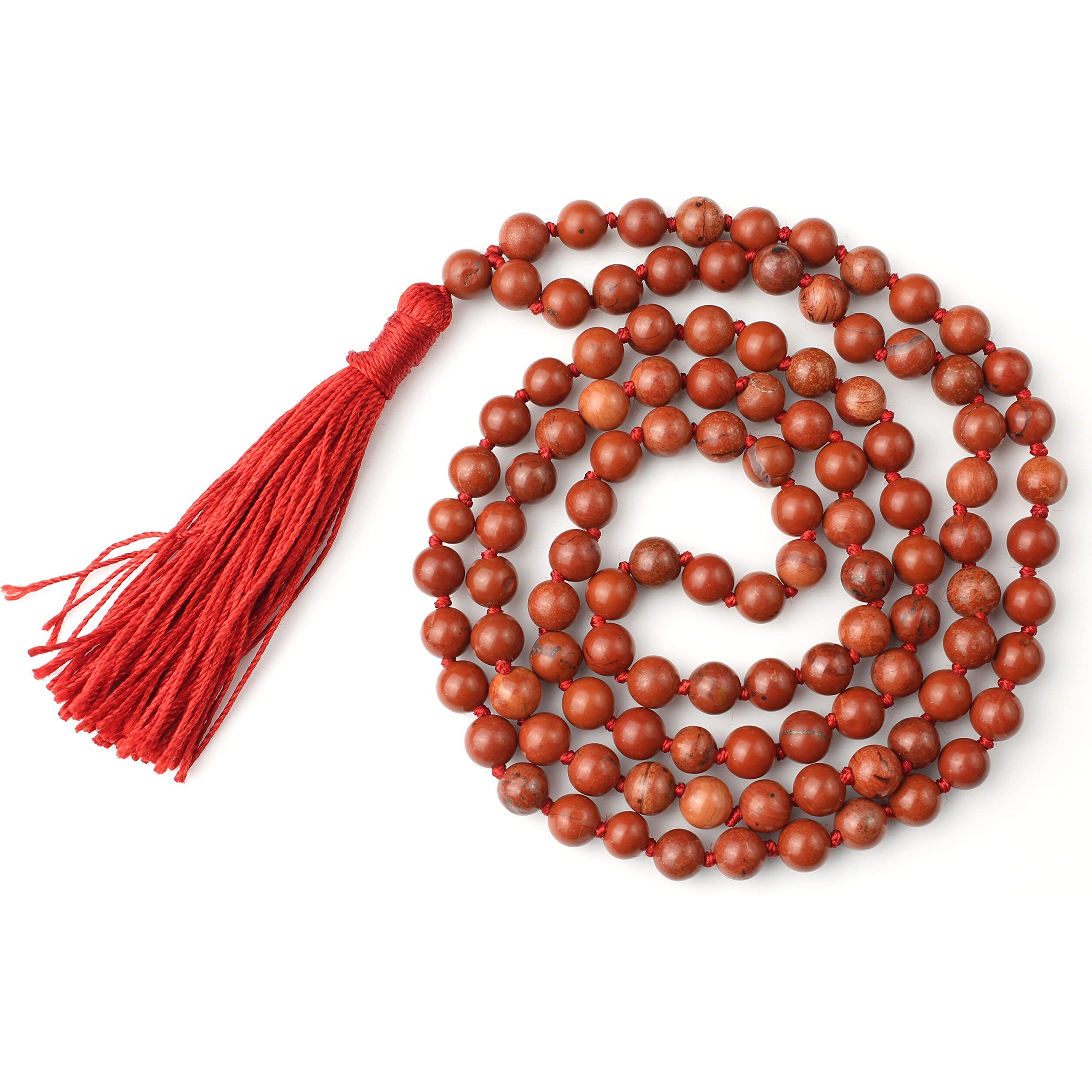 Remedywala Certified Natural Crystal Red Jasper mala Natural Crystal Stone 6 mm 108 Beads Jap Mala for Meditation, Pooja, Chanting, Wearing/Red Jasper mala 108 beads original