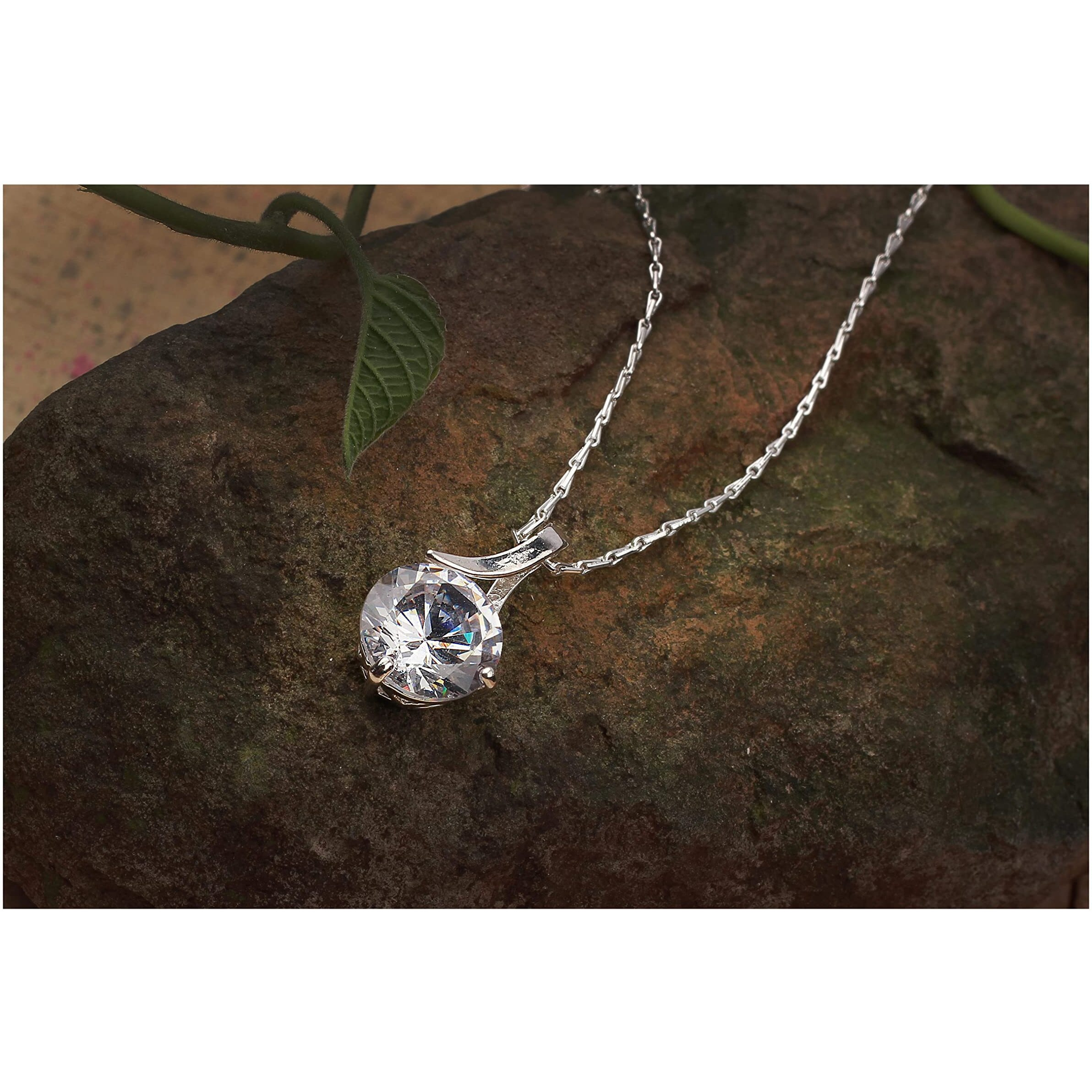 JFL - Jewellery for Less One Gram Silver Plated Solitaire cz american cubic Zircon pendant locket Designer Latest Stylish Delicate Pendant with Chain for Women & Girls,Valentine
