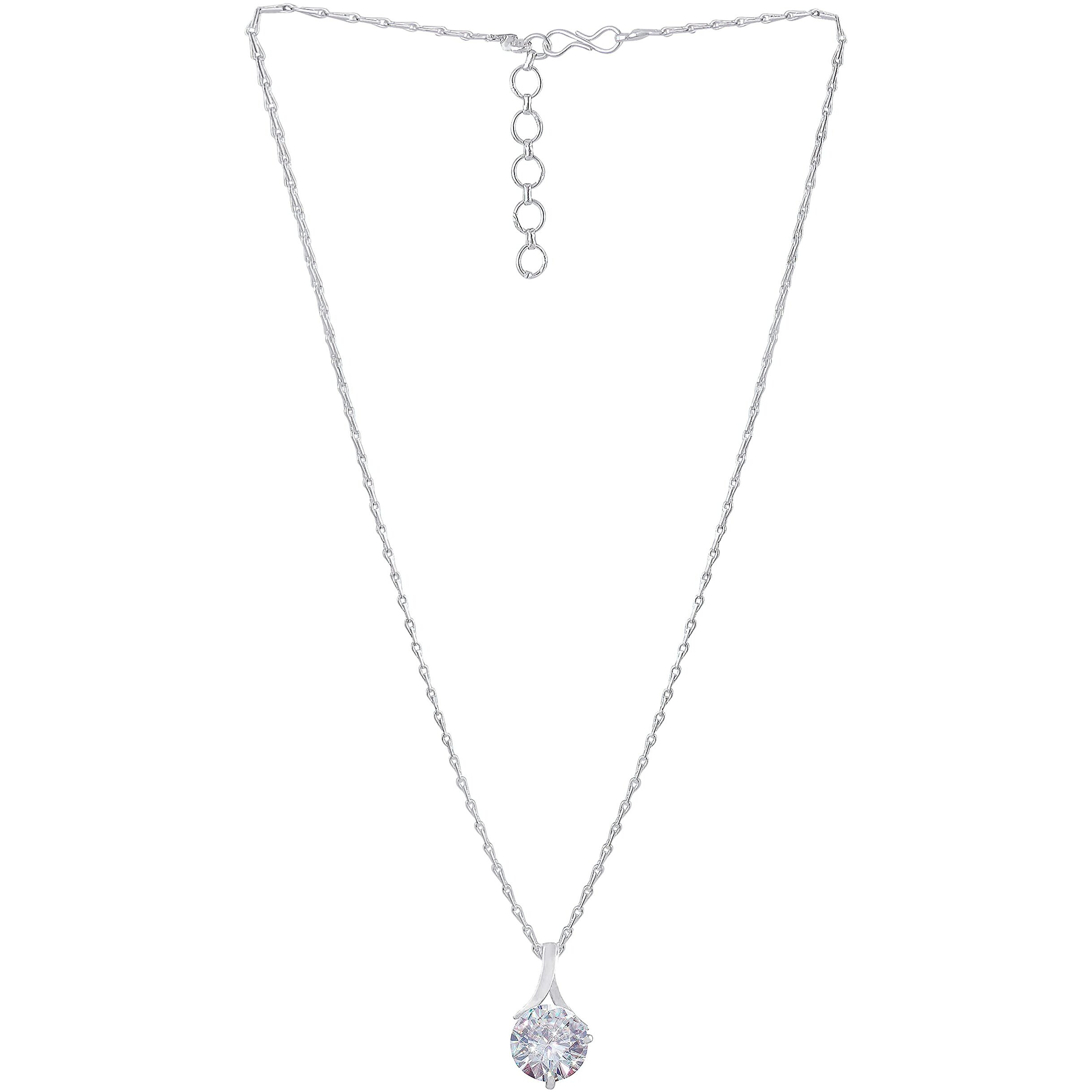 JFL - Jewellery for Less One Gram Silver Plated Solitaire cz american cubic Zircon pendant locket Designer Latest Stylish Delicate Pendant with Chain for Women & Girls,Valentine