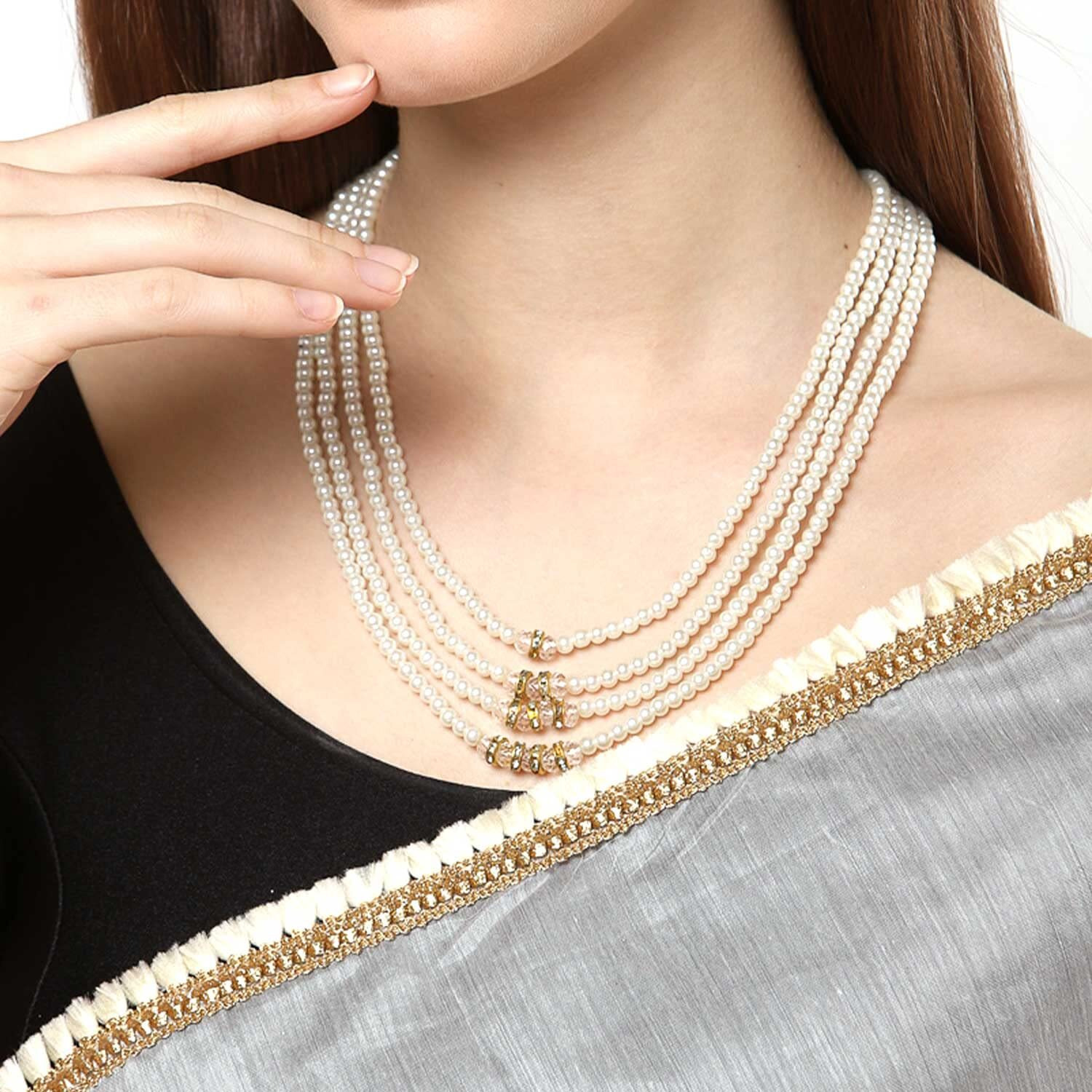 ZENEME Chain 26 Inch Fine Gold Plated Finish Handmade Work Multi-Pearl Jewellery For Women Girls Men (Design-9)