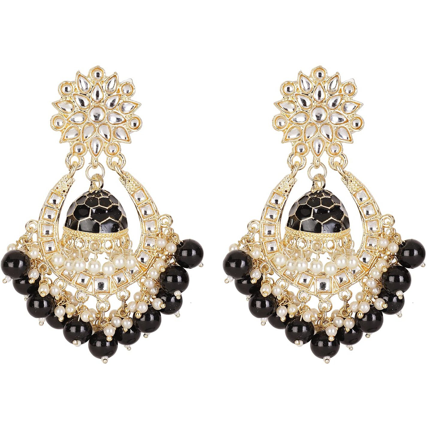 Shining Diva Fashion Latest Stylish Traditional Kundan Earrings for Women and Girls (13597er)(Black)