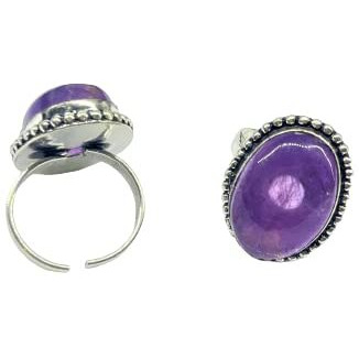 GOLDEN QUARTZ - THE CRYSTAL HUB Purple Amethyst Ring With Certificate Natural Crystal Adjustable Finger Certified Rings, For Womens (Amethyst)