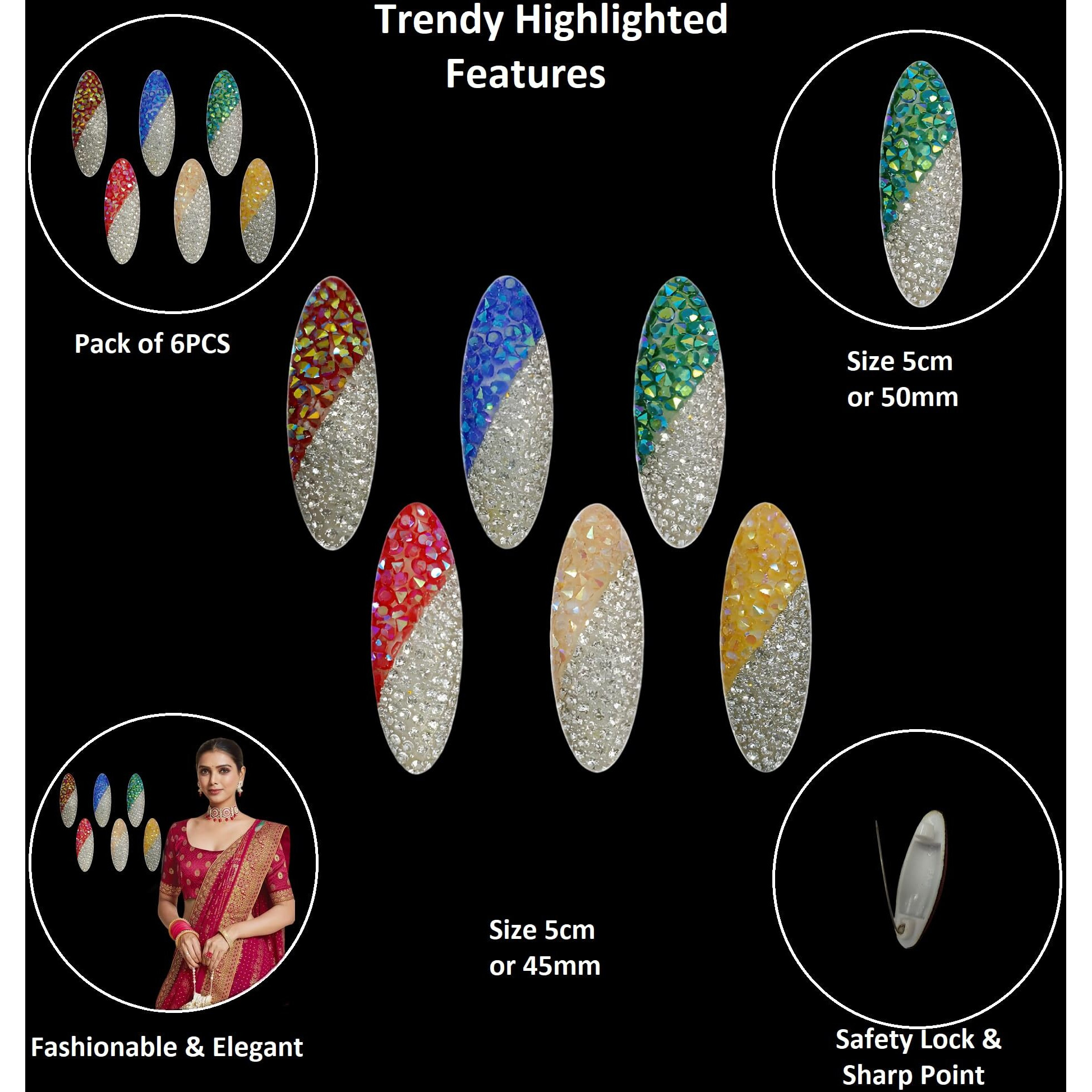VAMA Handmade Glitter Fancy Stone Zardosi zari Maggam Embroidery Work Saree pin Brooch for Women (saree pin for pleats)