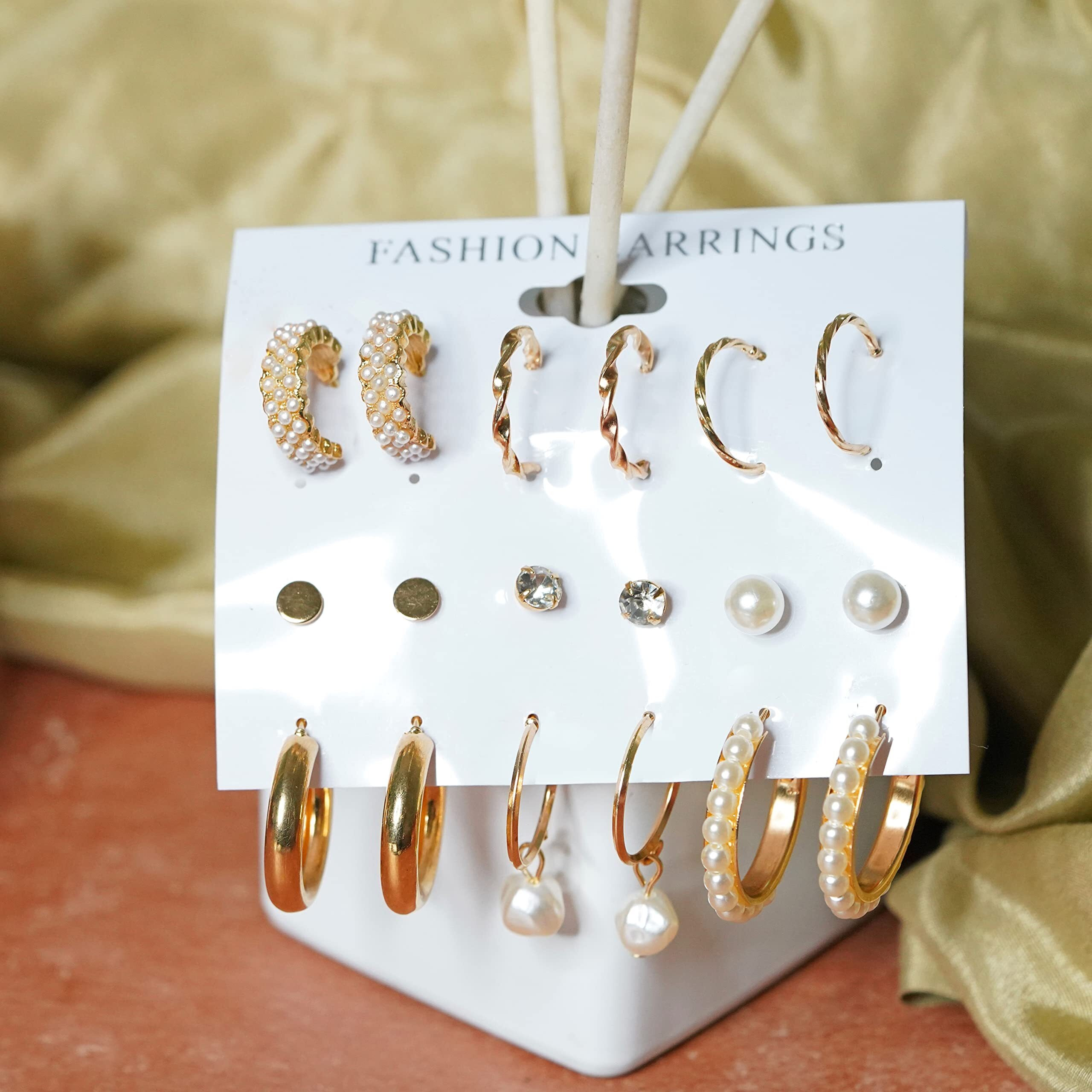 Fashion Frill Delicate Ad Geometric Gold Plated Stud & Drop Earrings For Women Girls Western Stylish Latest Fancy Earrings Set Combo Gift for Sister