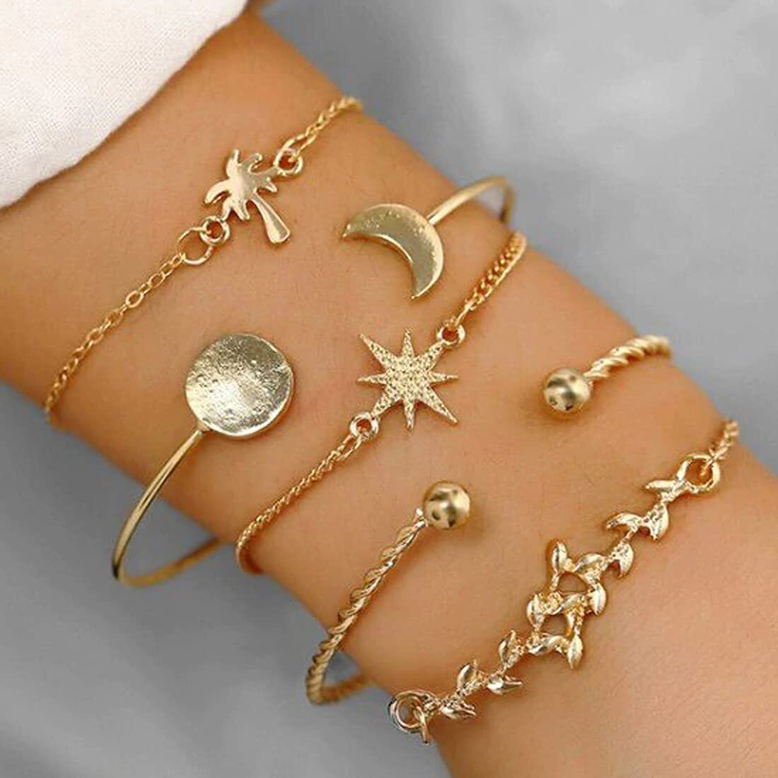 Jewels Galaxy Set of 5 Gold Plated Boho Bracelets (CT-BNS-49083) For Womens