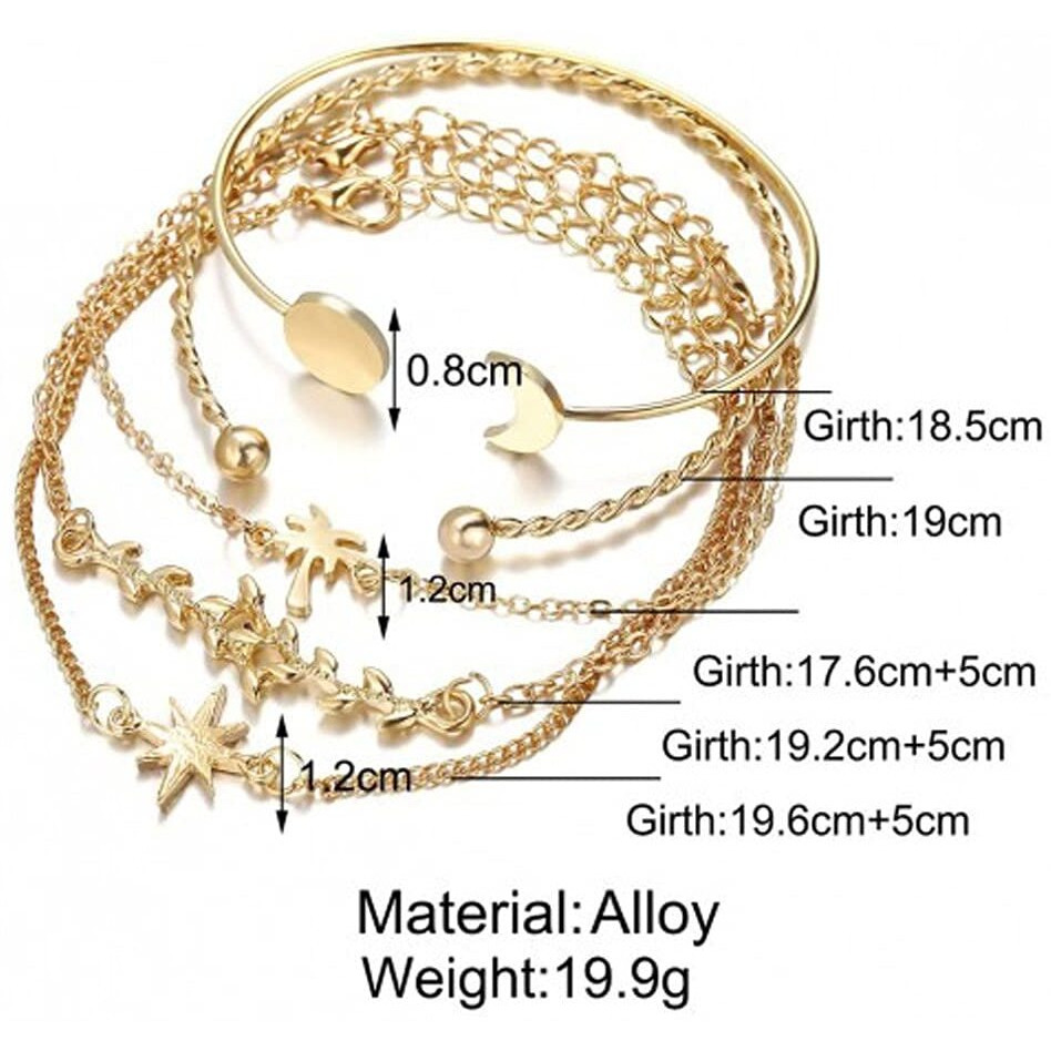 Jewels Galaxy Set of 5 Gold Plated Boho Bracelets (CT-BNS-49083) For Womens