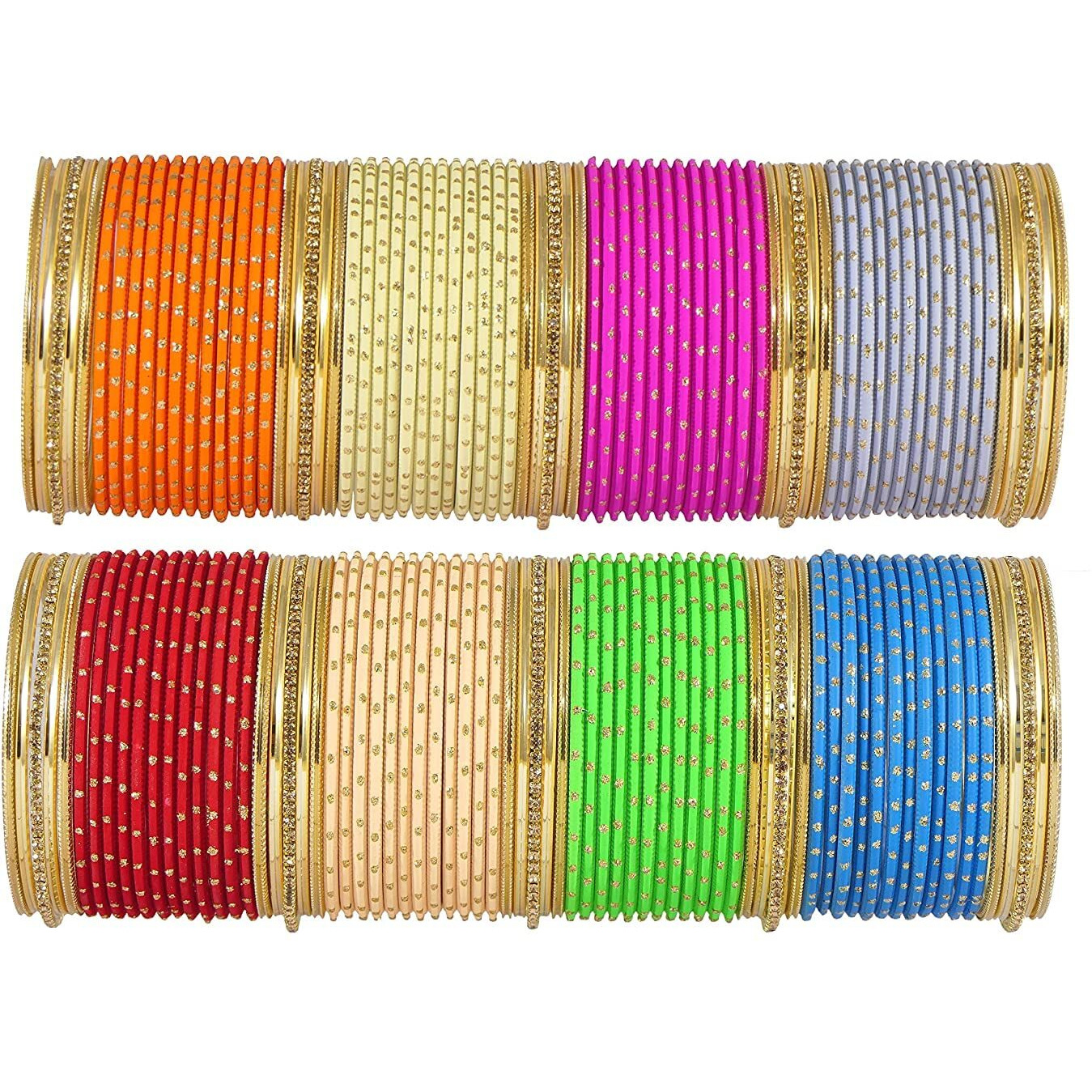 NMII Metal with Base Metal Zircon Gemstone Studded and Spread with Zari Cutting Pattern Glossy Finished Bangle set For Women and Girls, (Multicolour-Design-9 2.4_Inches), Pack Of 146 Bangles