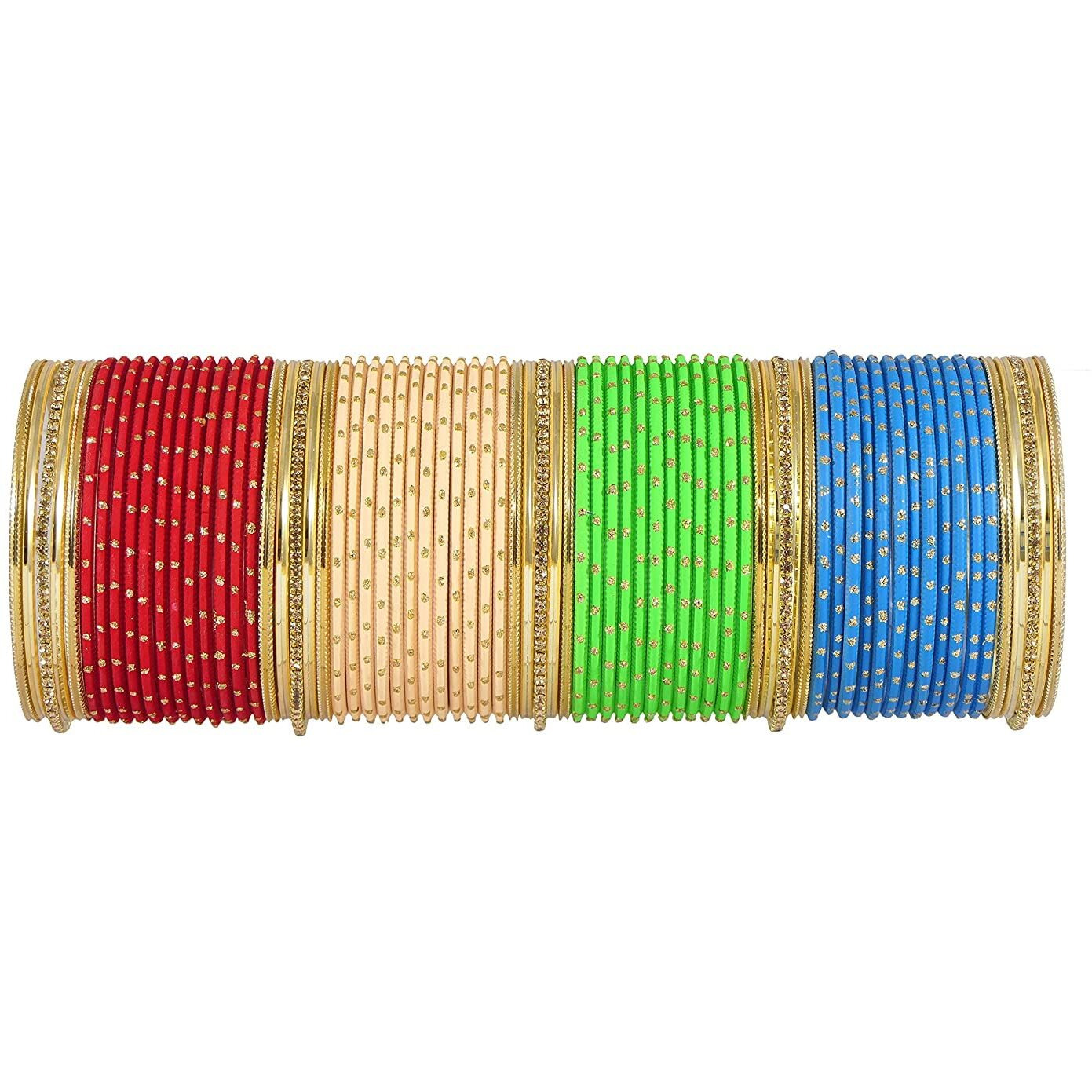 NMII Metal with Base Metal Zircon Gemstone Studded and Spread with Zari Cutting Pattern Glossy Finished Bangle set For Women and Girls, (Multicolour-Design-9 2.4_Inches), Pack Of 146 Bangles