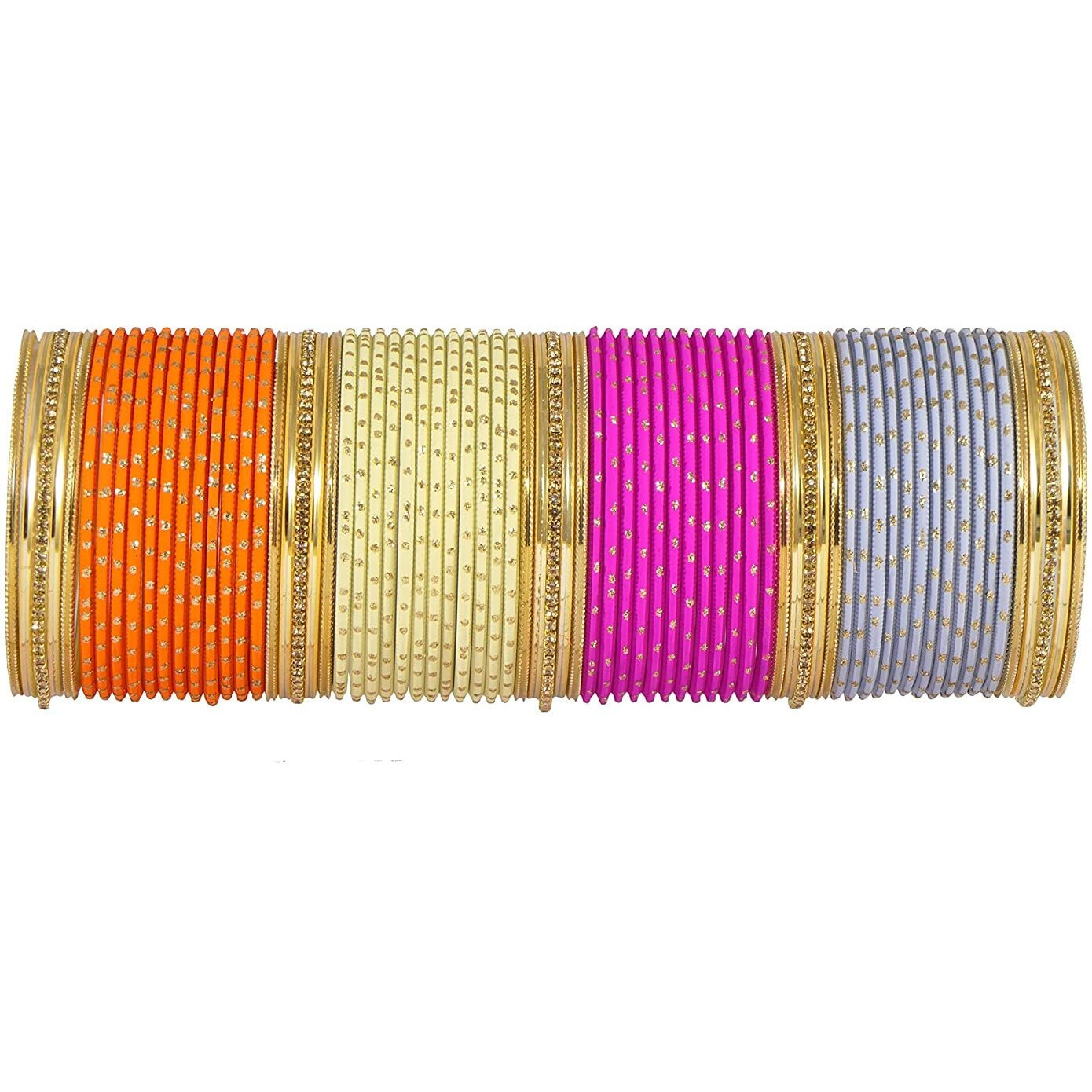 NMII Metal with Base Metal Zircon Gemstone Studded and Spread with Zari Cutting Pattern Glossy Finished Bangle set For Women and Girls, (Multicolour-Design-9 2.4_Inches), Pack Of 146 Bangles
