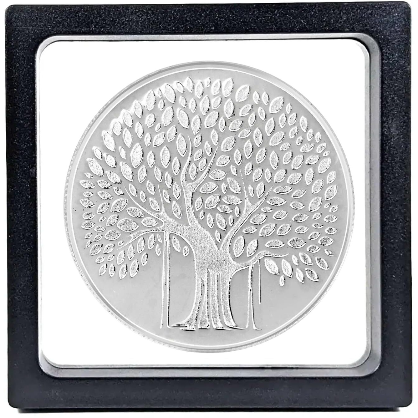 CHOTTEY LAL AND SONS 999 Purity Banyan Tree Round Silver Coin with Unique Box Packaging for Coporate Gifting, Ceremony, Wedding and Festivals (Silver, 5 Gram)