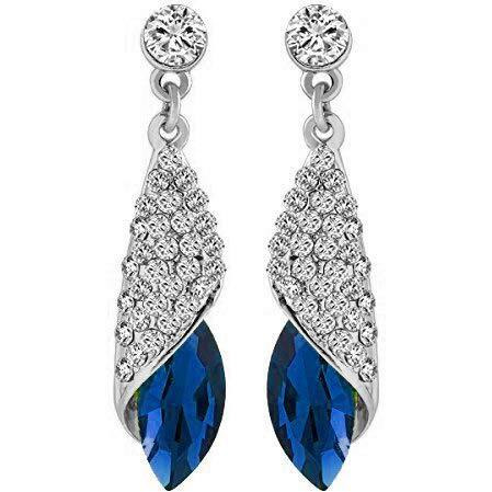 YouBella Jewellery Crystal Drop Earrings for Girls and Women (Silver Blue)