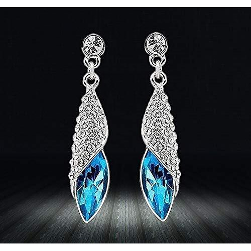 YouBella Jewellery Crystal Drop Earrings for Girls and Women (Silver Blue)