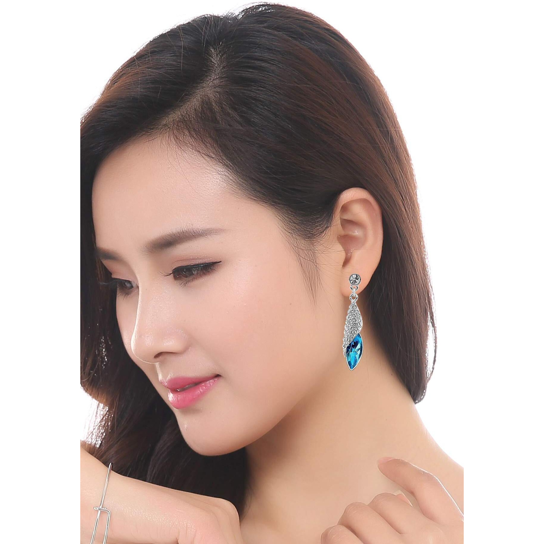 YouBella Jewellery Crystal Drop Earrings for Girls and Women (Silver Blue)