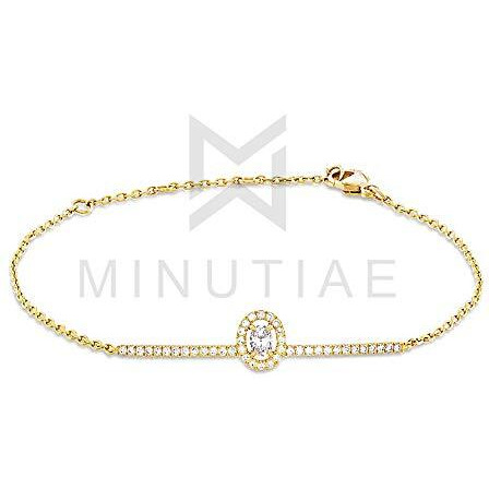MINUTIAE 14kt Gold Plated Oval Shape Solitaire Cut Diamond Crystals Cubic Zirconia Adjustable Bracelet for Women & Girls Jewelry for Gift