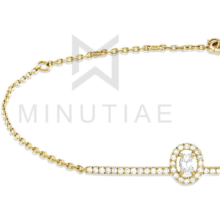 MINUTIAE 14kt Gold Plated Oval Shape Solitaire Cut Diamond Crystals Cubic Zirconia Adjustable Bracelet for Women & Girls Jewelry for Gift