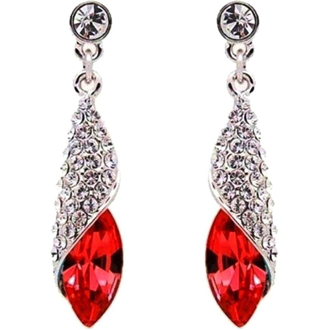 YouBella Jewellery Crystal Drop Earrings for Girls and Women (Silver Red)