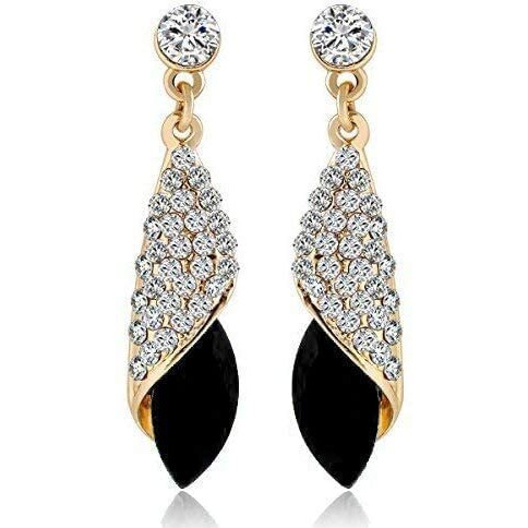 YouBella Jewellery Crystal Drop Earrings for Girls and Women (Golden Black)