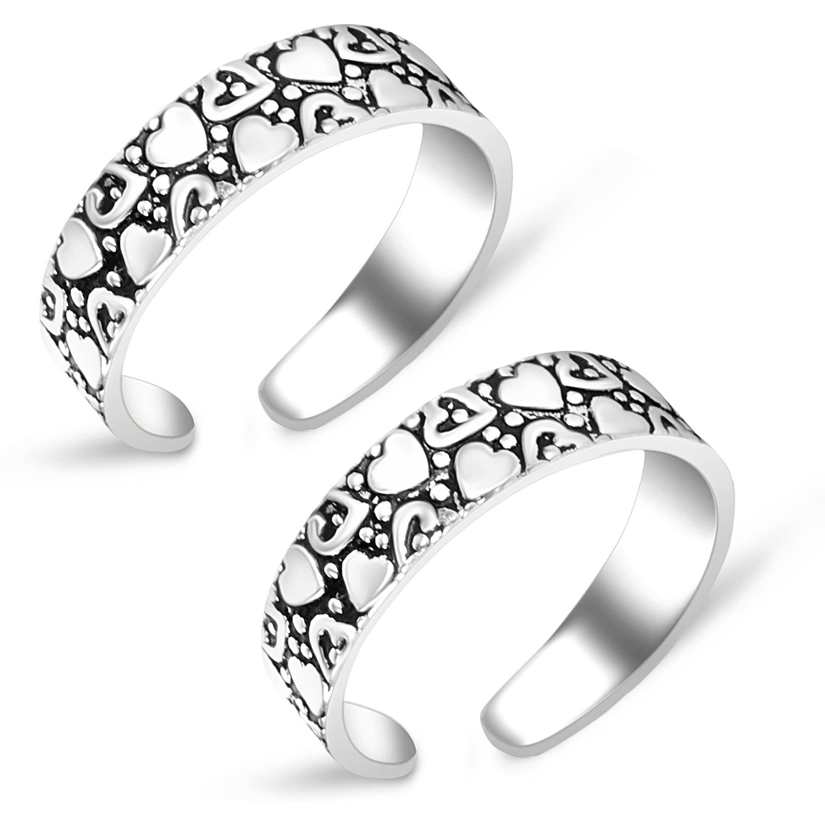 Silver Chest 925 Silver Toe Rings for Women Stylish Silver Bands for Girls -Sterling Silver Plain Oxidised rings with 3D Self Designs