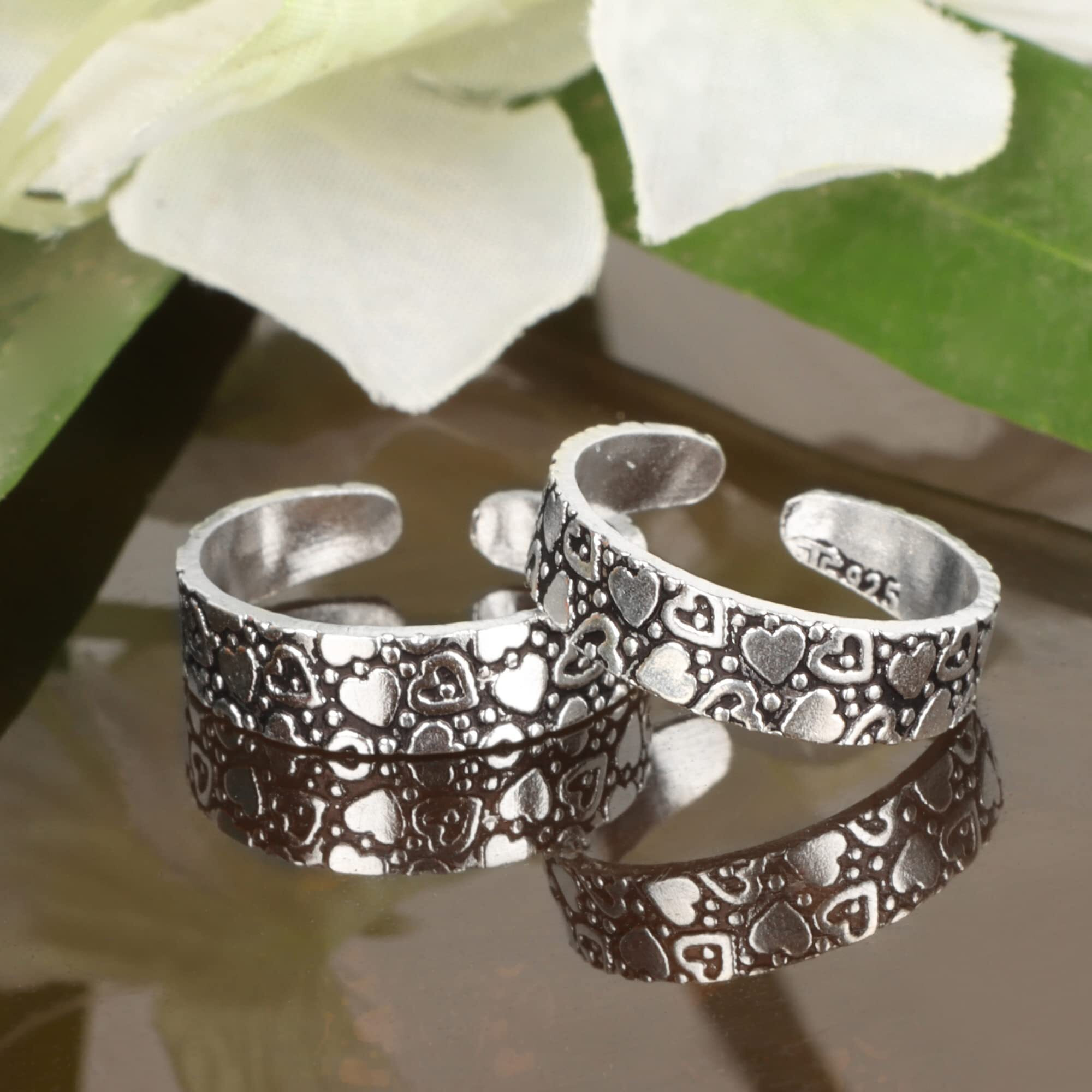 Silver Chest 925 Silver Toe Rings for Women Stylish Silver Bands for Girls -Sterling Silver Plain Oxidised rings with 3D Self Designs