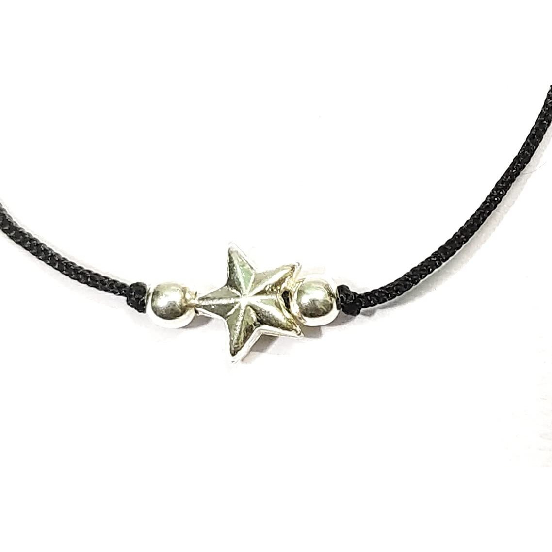 KUKSHYA JEWELLERS Exclusive 925 Sterling Silver Star Charm Black Thread Anklet (Payal) For Women & Girls Adjustable 1 Piece(TP 023)