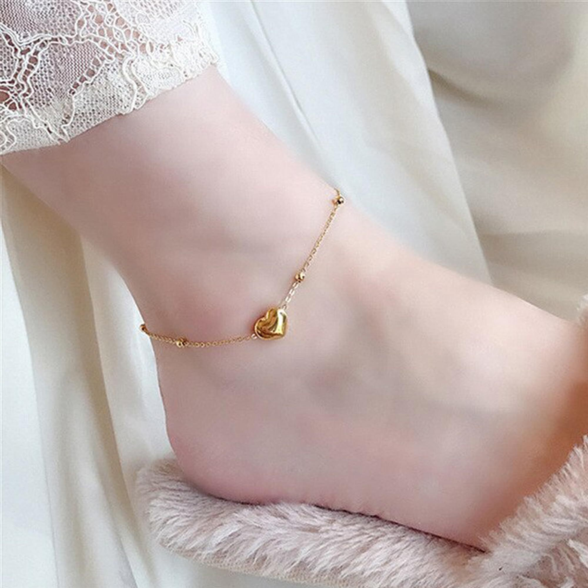 Fashion Frill Anklet For Women Gold Plated Heart Chain Anklet For Women Girls Love Gifts Women Jewellery
