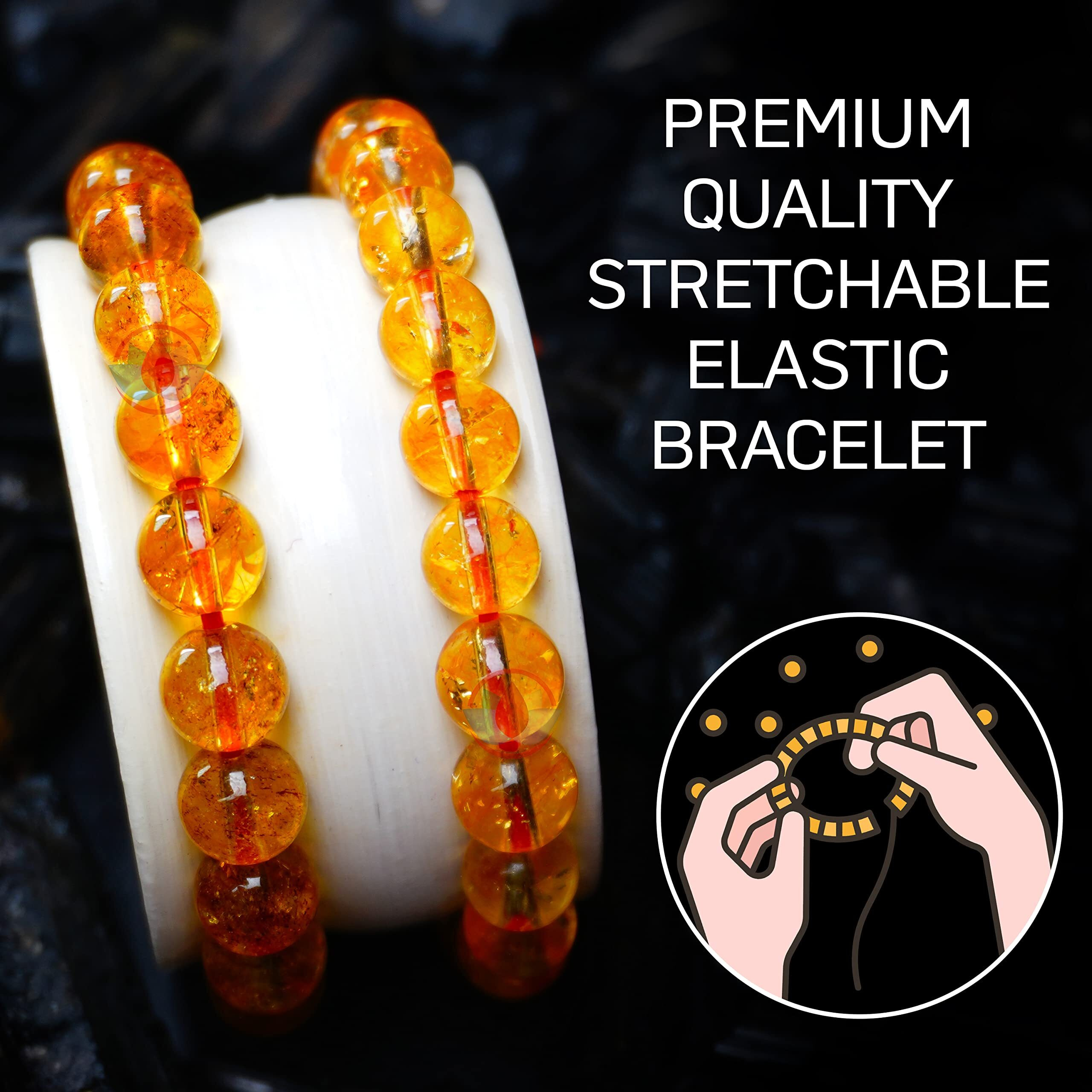REMEDYWALA Charged Energized Certified Citrine Bracelet For Reiki, Balance Chakra, Positive Energy, Healing | Citrine Stone Bracelet 8 mm | Bracelet for Men and Women