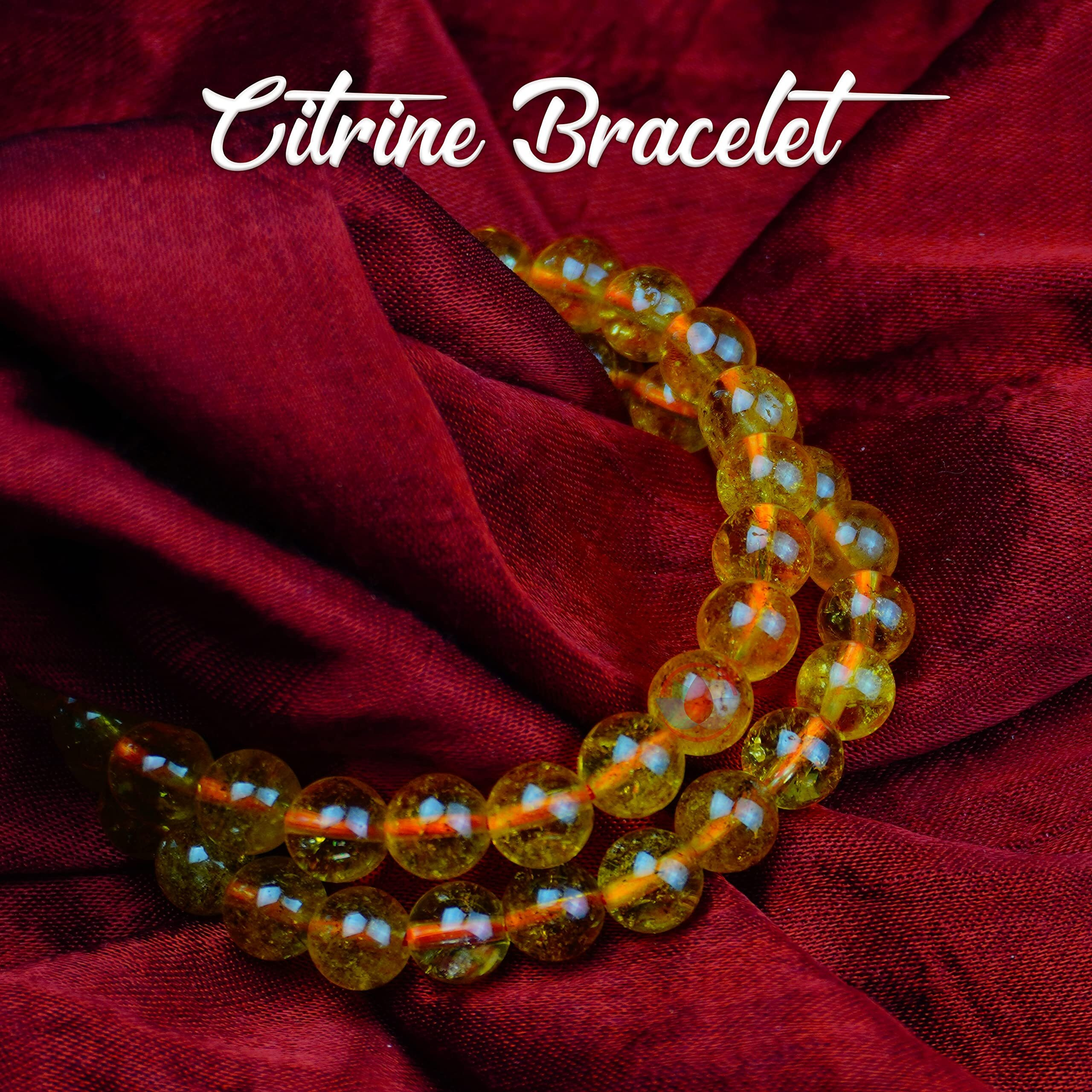 REMEDYWALA Charged Energized Certified Citrine Bracelet For Reiki, Balance Chakra, Positive Energy, Healing | Citrine Stone Bracelet 8 mm | Bracelet for Men and Women