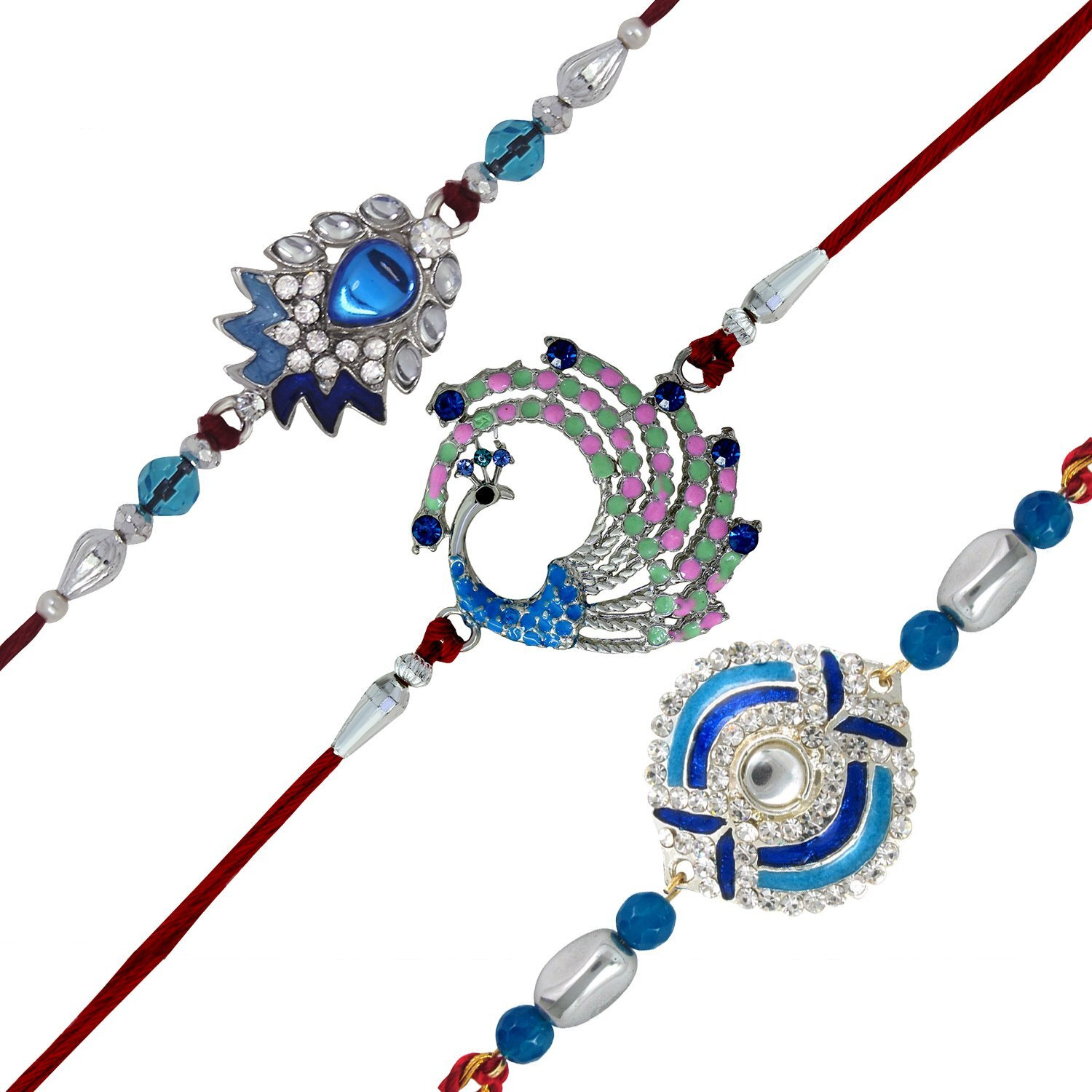 Mahi Combo Of 3 Rhodium Plated Blue Love Rakhis Bracelet For Men/Boys - Co1104639R