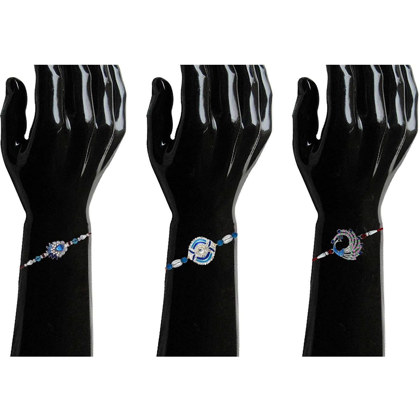 Mahi Combo Of 3 Rhodium Plated Blue Love Rakhis Bracelet For Men/Boys - Co1104639R