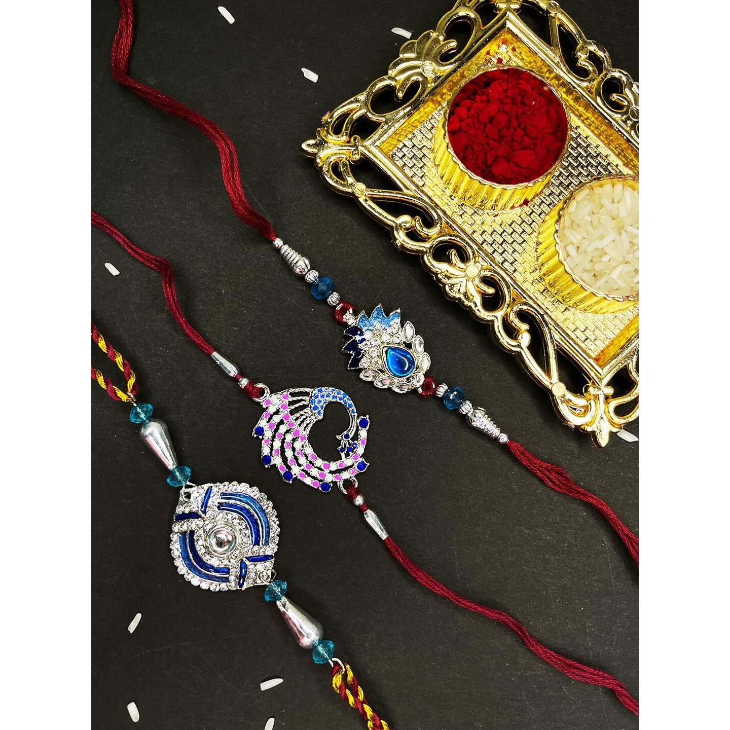 Mahi Combo Of 3 Rhodium Plated Blue Love Rakhis Bracelet For Men/Boys - Co1104639R