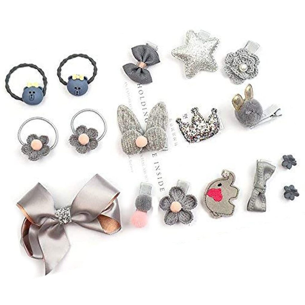 FOK Set of 18 Pieces Fancy Headwear Acessories For Baby Girls/Toddlers - Grey