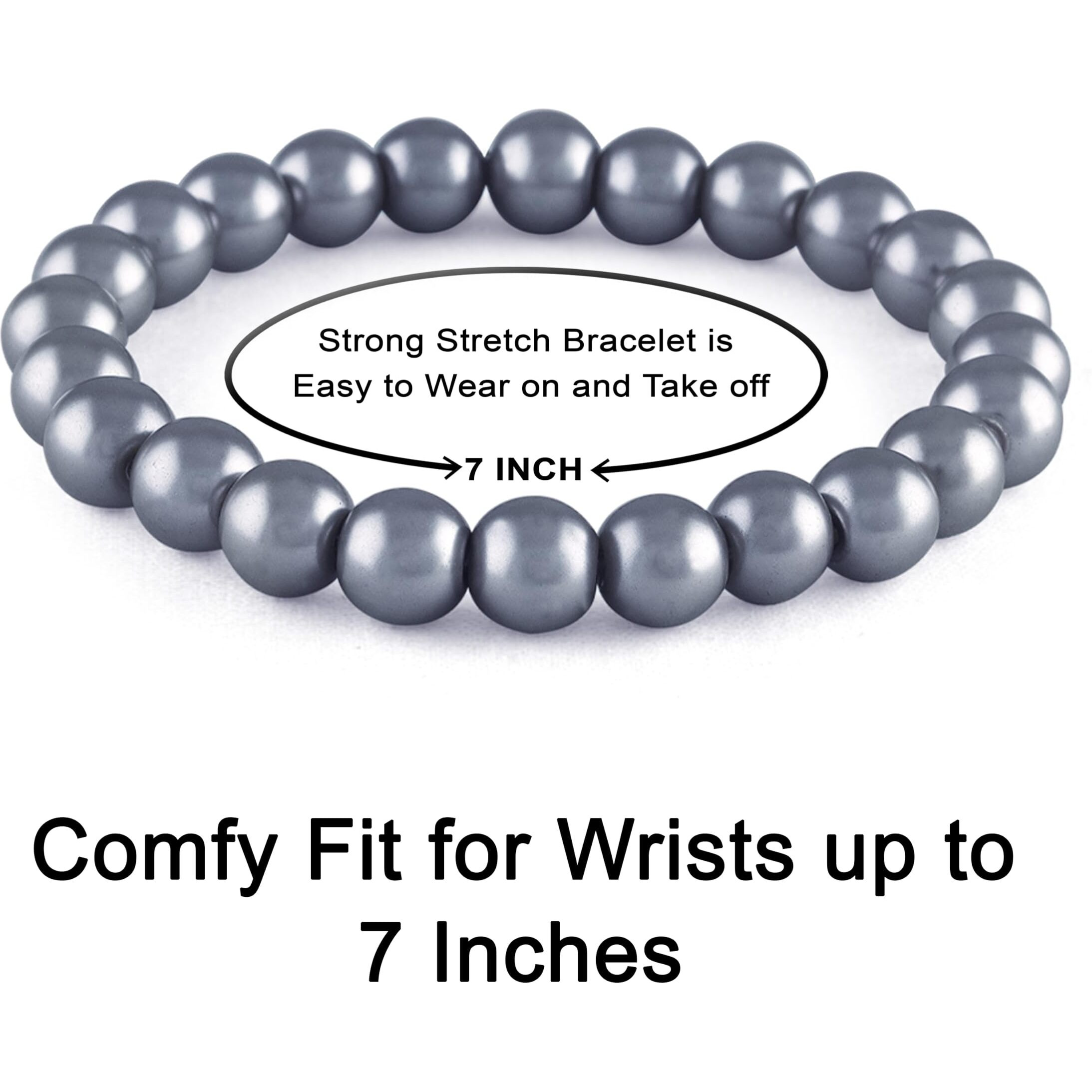 JFL - Jewellery for Less Combo of 8mm Faux Pearl 3 Stretchable Bracelets Handcrafted for Women and Girls (Combo of 3)(Baby Pink,Light Grey,Light Pink),Valentine