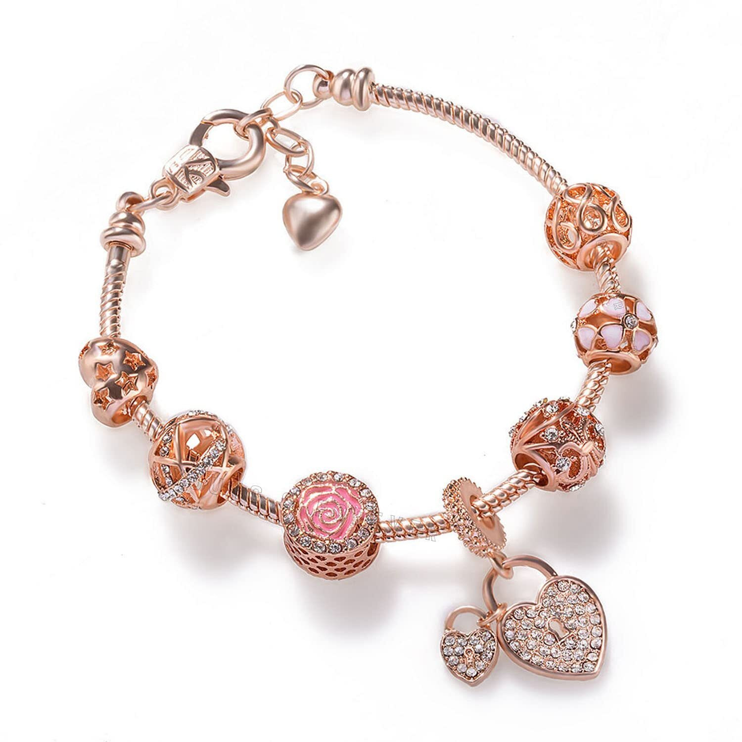 Young & Forever Gift Charismatic Charms Bracelets for Women Fashion Rose Gold Plated Love Heart Cubic Zirconia Lock My Love Charm Bracelet for Girls