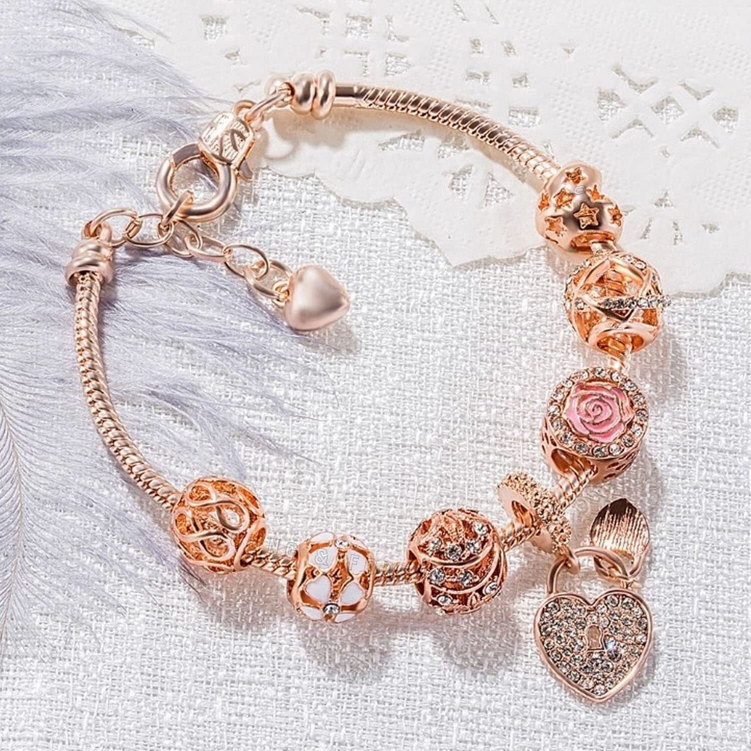 Young & Forever Gift Charismatic Charms Bracelets for Women Fashion Rose Gold Plated Love Heart Cubic Zirconia Lock My Love Charm Bracelet for Girls
