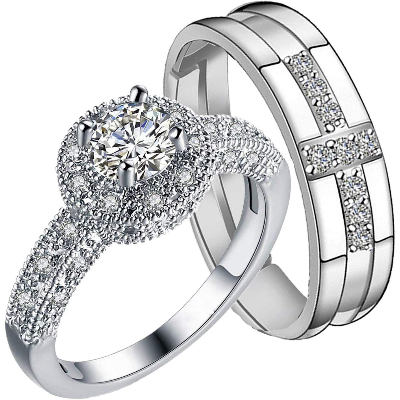 Mahi Valentine Gift Proposal Couple Ring Set with Cubic Zirconia for Men & Women (FRCO1103046R)