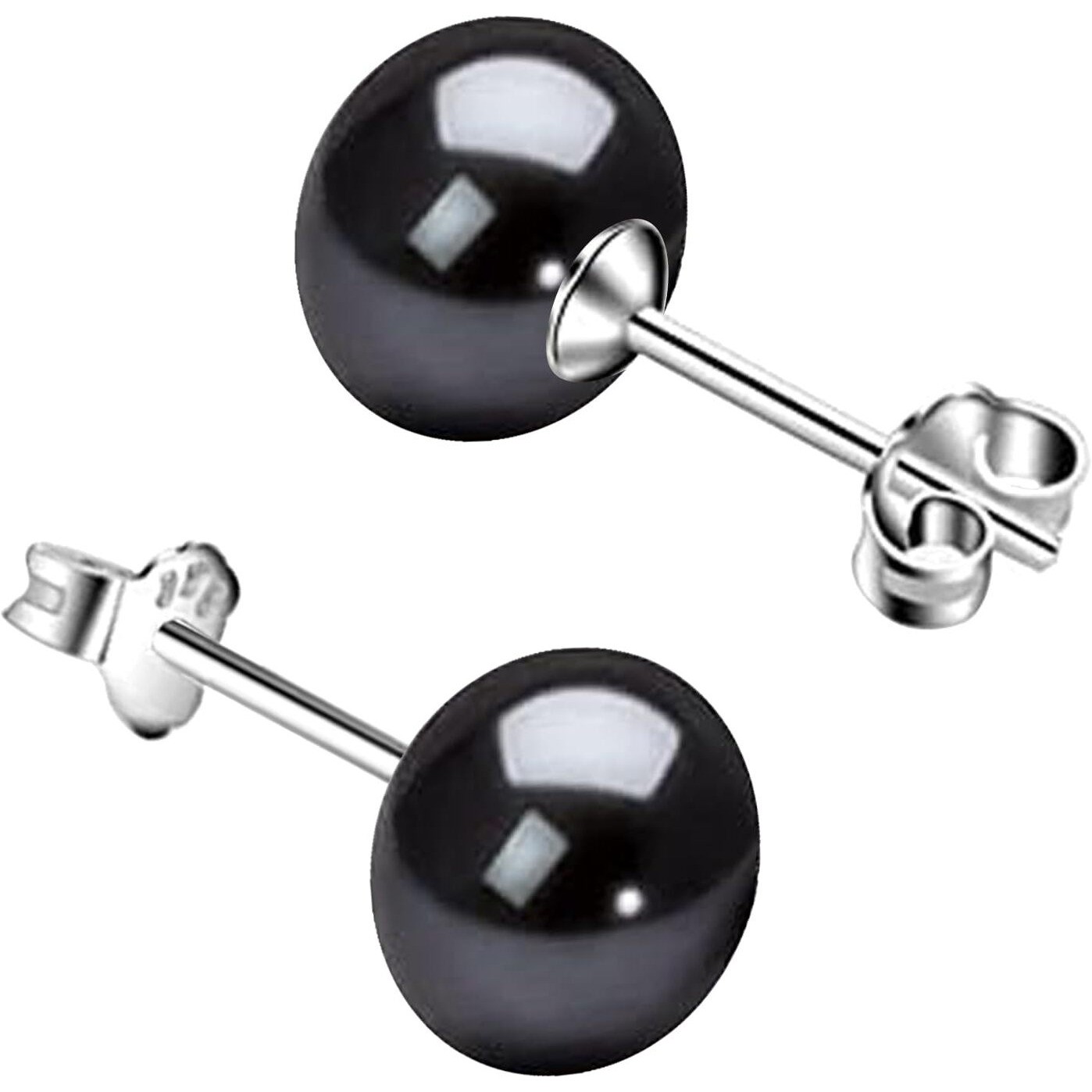 SIVYAA Fresh Water Pearl Earrings Set | Pure 925 Sterling Silver | High Lustre Black Button Shape Real Pearl Studs| Gift Item for Women & Girls | 6 Month Warranty, Size 9 mm