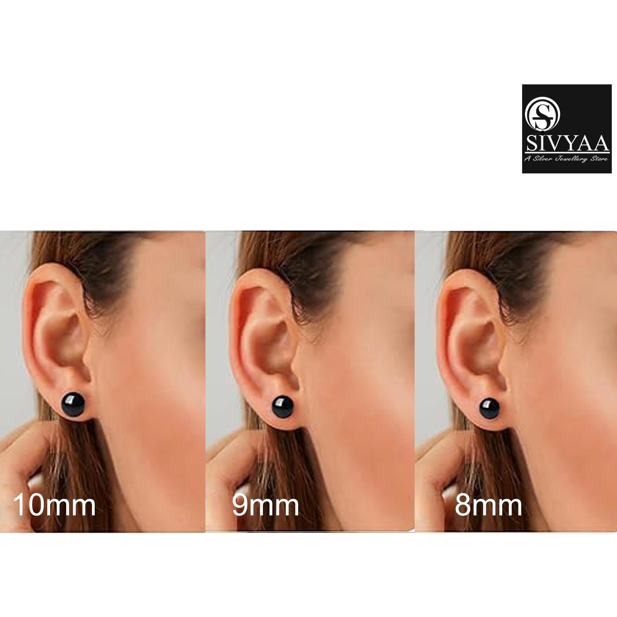 SIVYAA Fresh Water Pearl Earrings Set | Pure 925 Sterling Silver | High Lustre Black Button Shape Real Pearl Studs| Gift Item for Women & Girls | 6 Month Warranty, Size 9 mm
