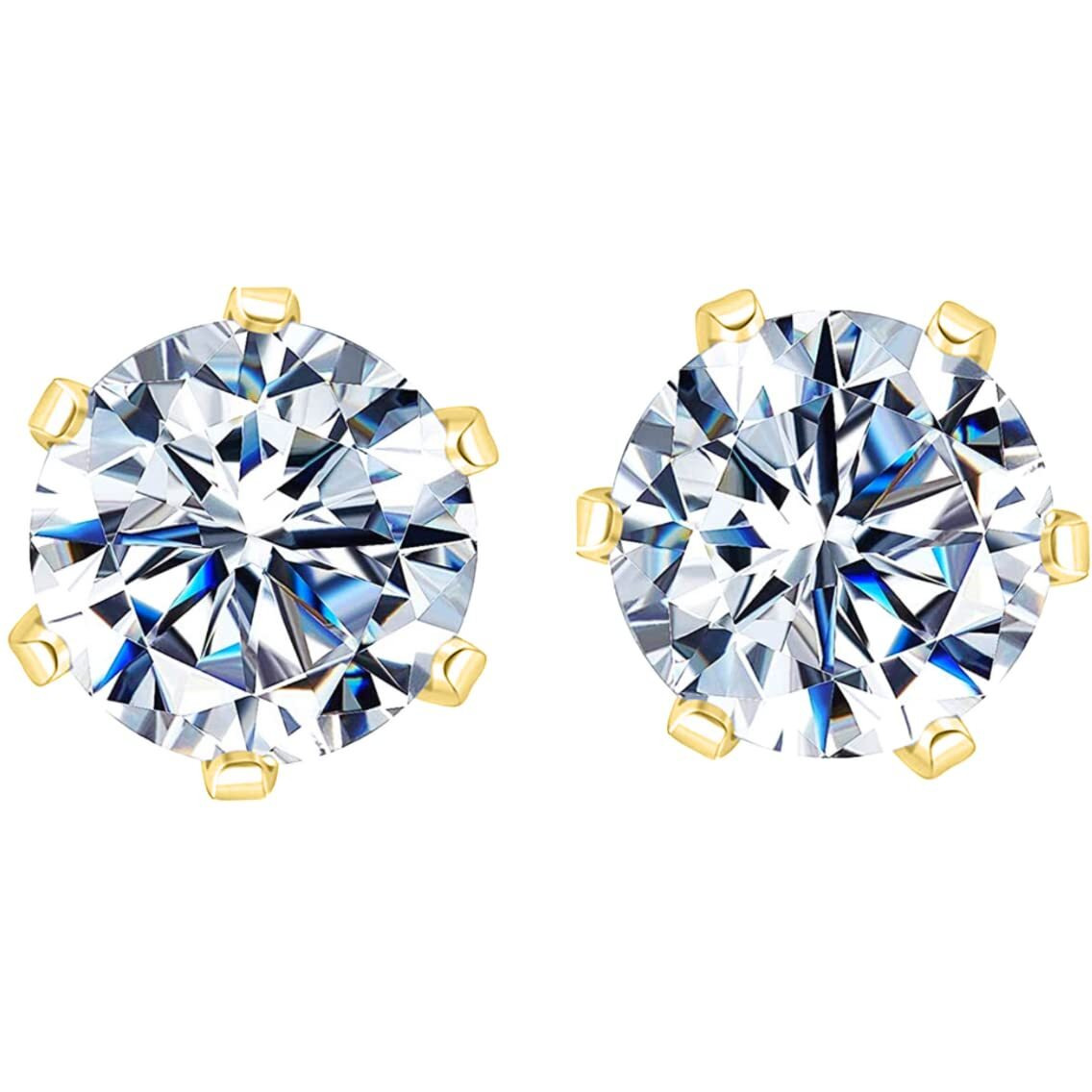 HIGHSPARK 925 Silver Solitaire Stud Earrings in Gold Finish| 92.5 Sterling Silver & Round Brilliant Cubic Zirconia Tops for Men Women Boys & Girls | Gold 6mm
