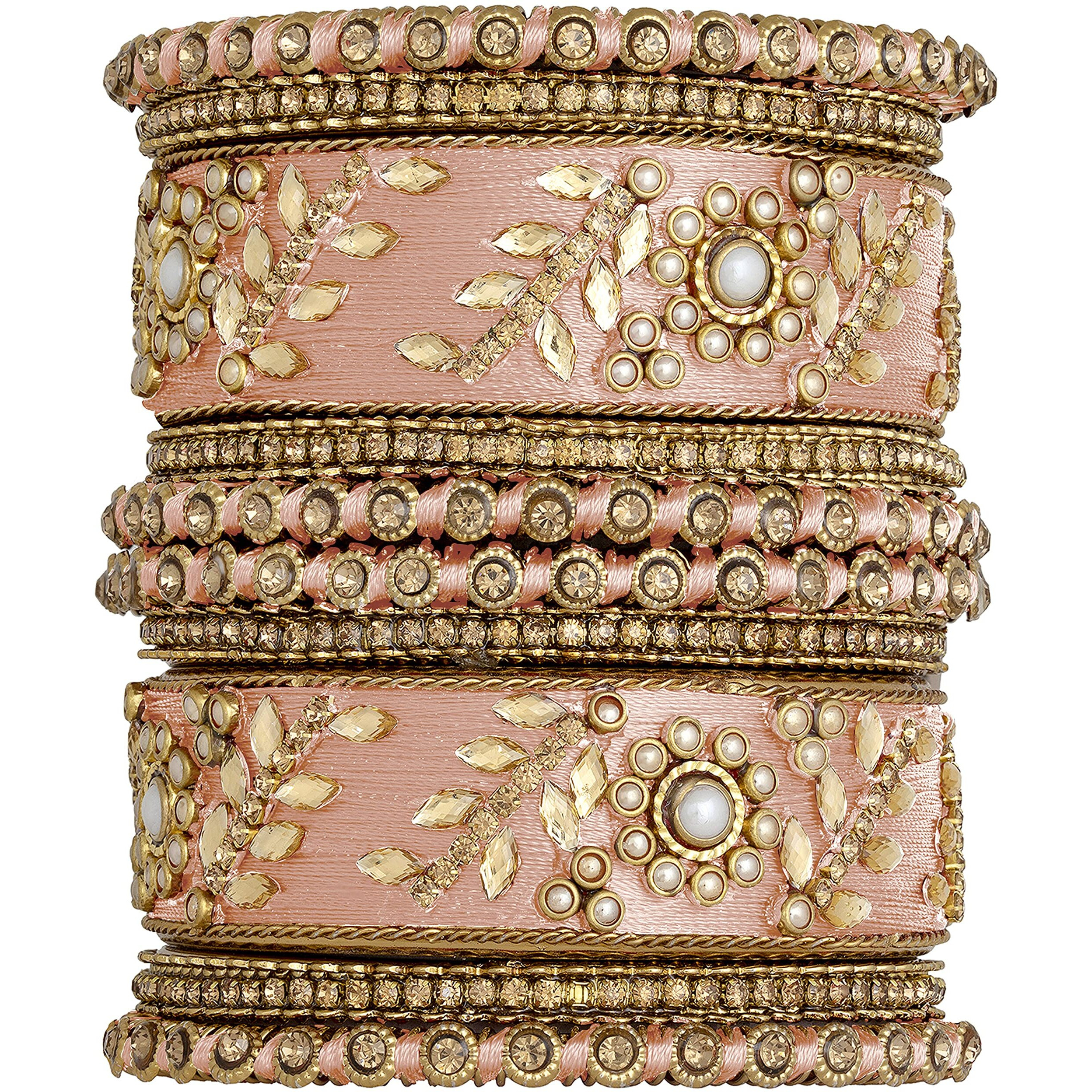 Peora Silk Thread Matching Floral Bangle Set Bridal Chuda Chura Jewellery for Women Girls - 2.8 inch